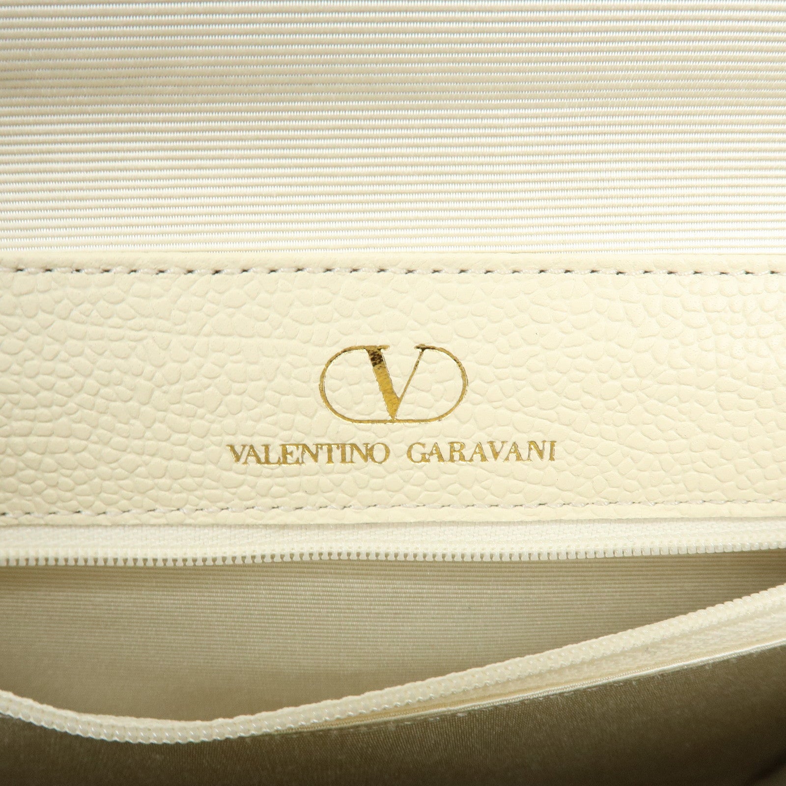 VALENTINO GARAVANI V Logo Leather Hand Bag Ivory