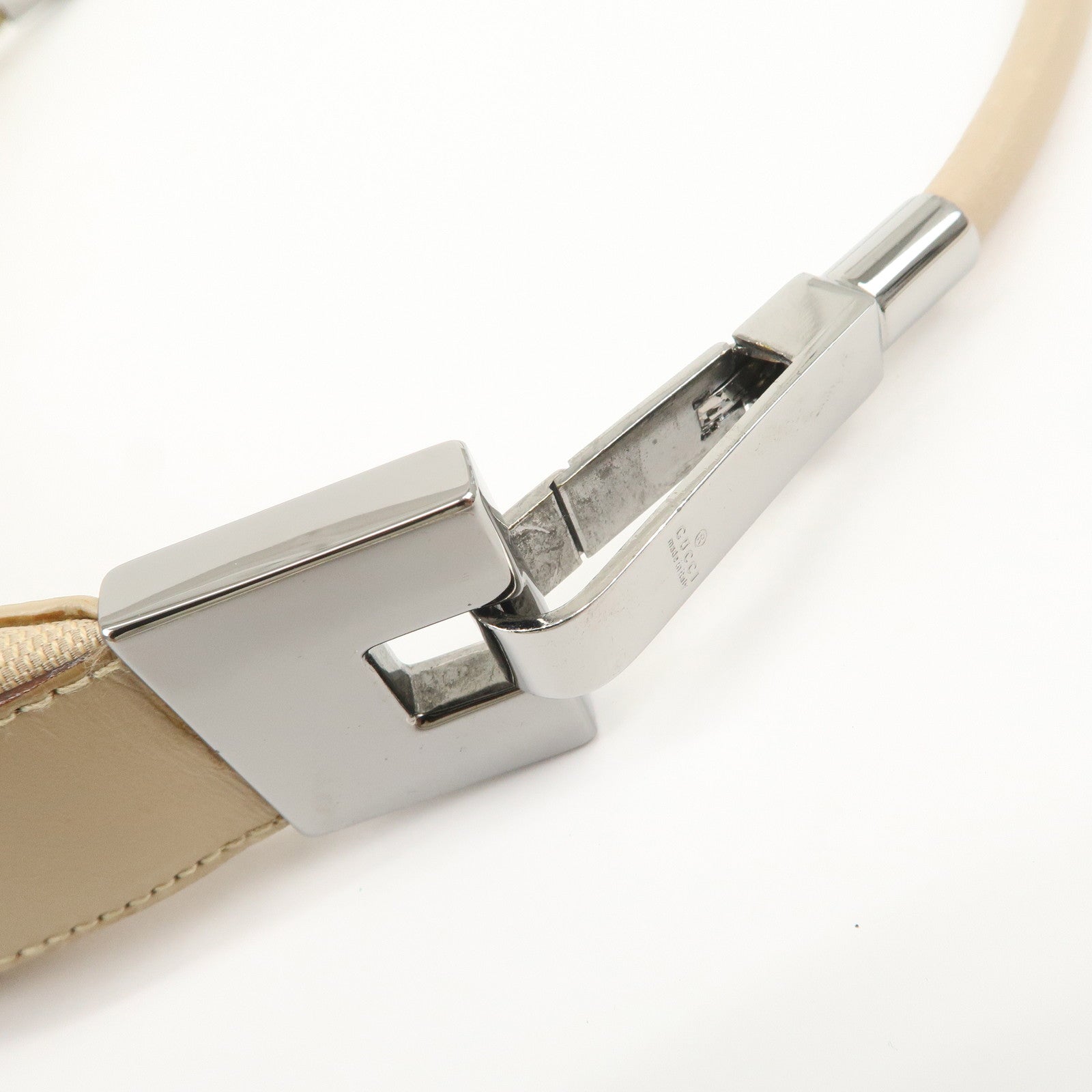 GUCCI GG Canvas Leather Shoulder Bag Hand Bag Beige Silver