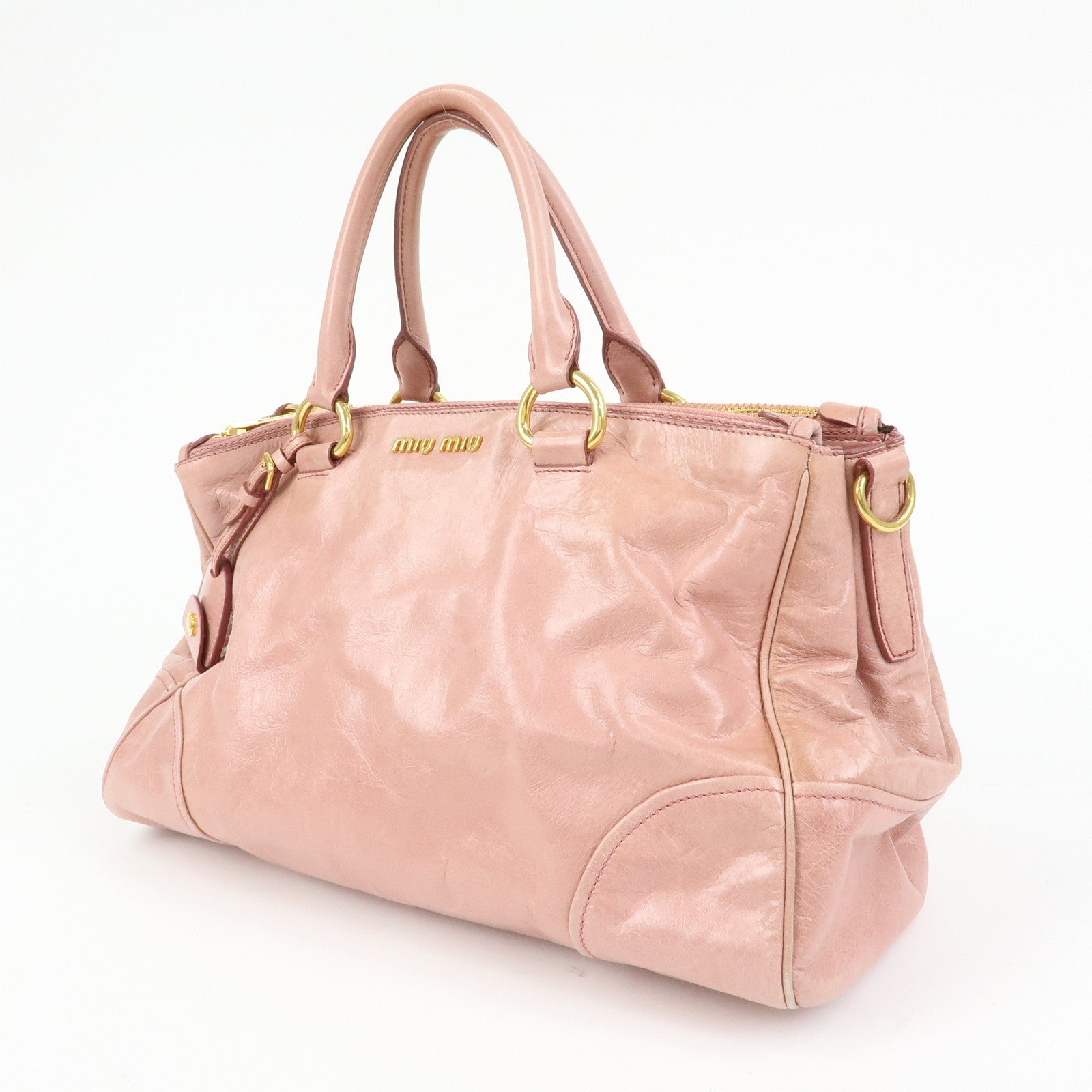 MIU MIU Vitello Shine Leather 2Way Bag Shoulder Bag Pink RN1091
