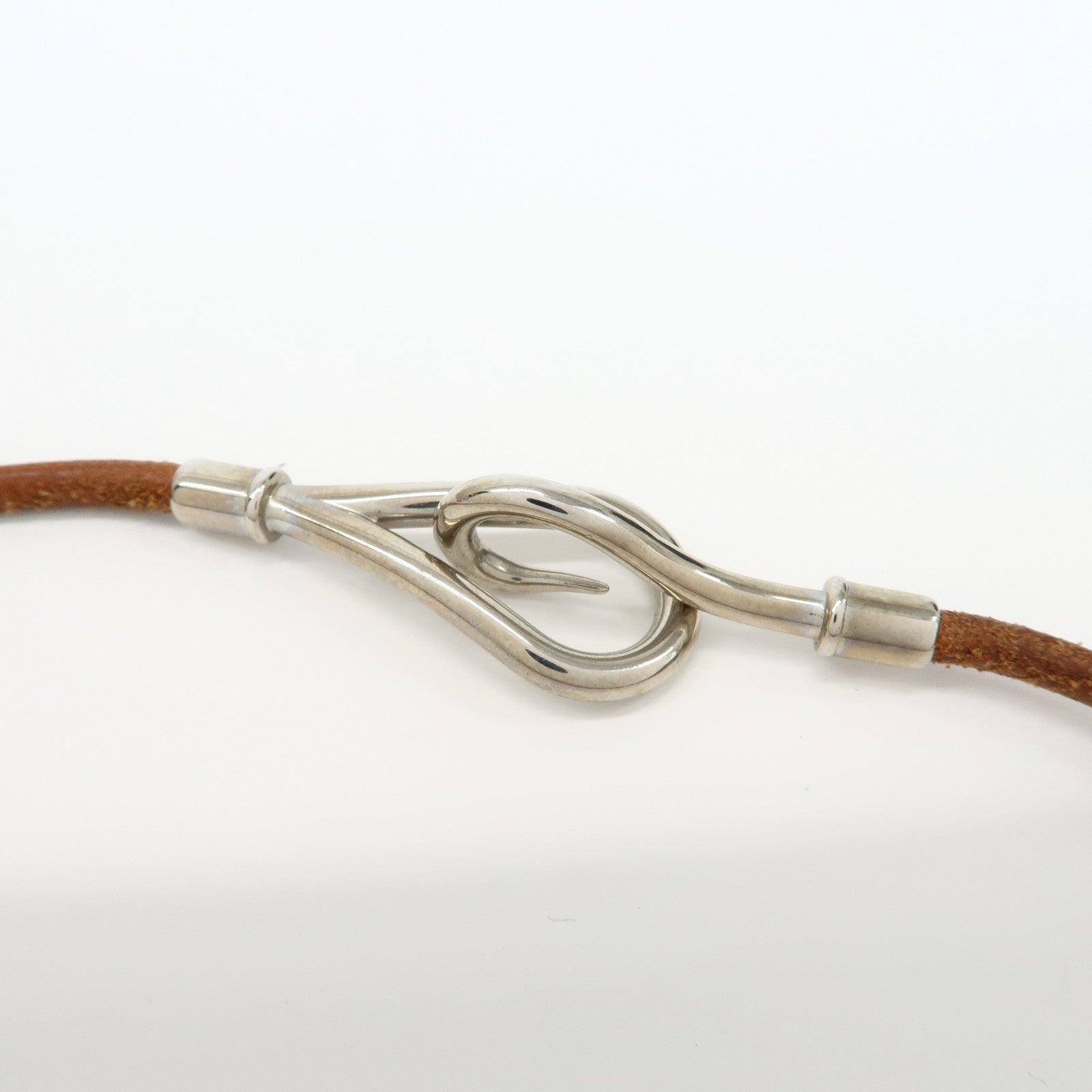 HERMES Set of 2 Jumbo Choker Leather Bracelet Brown Gold Silver