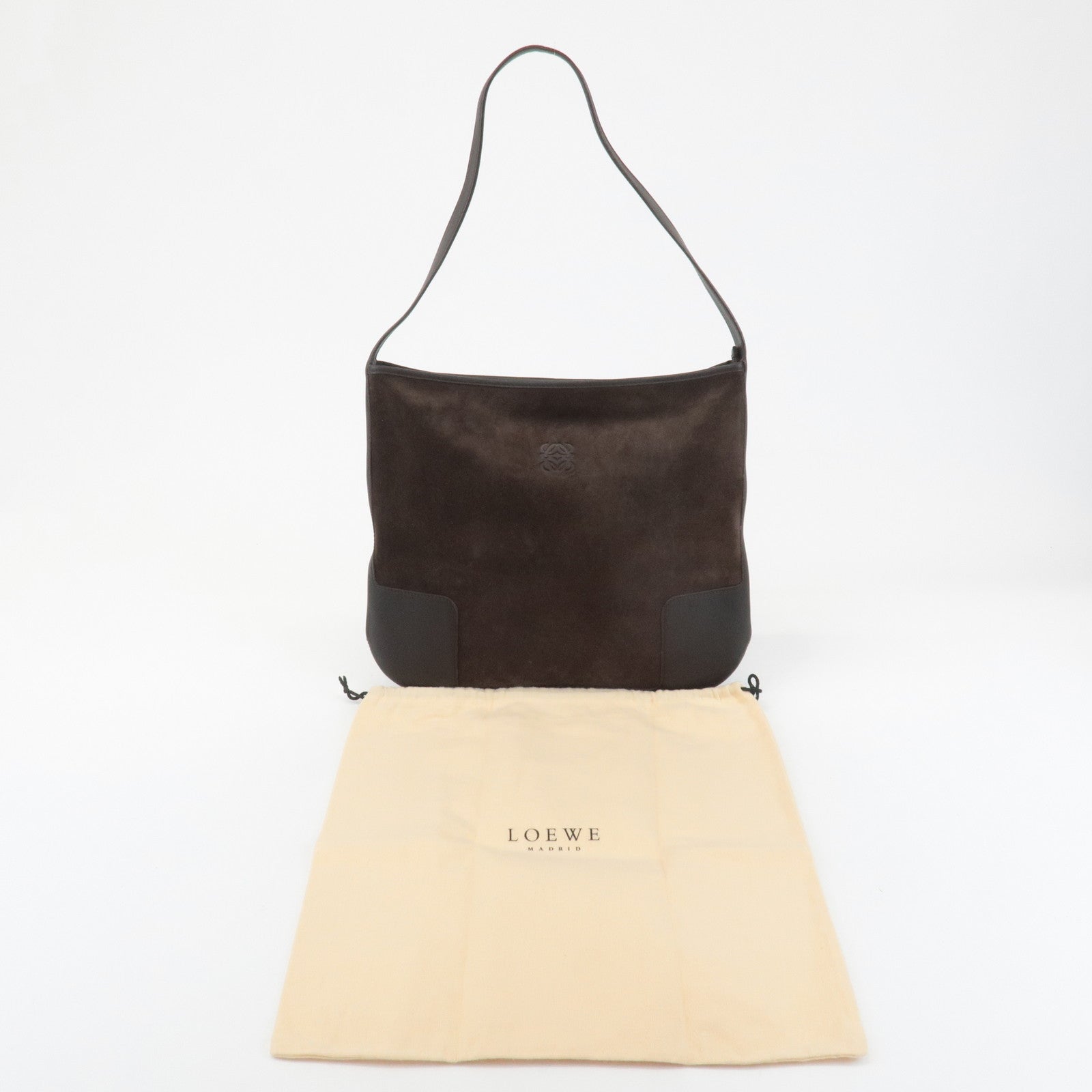 LOEWE Anagram Suede Leather Shoulder Bag Brown Used
