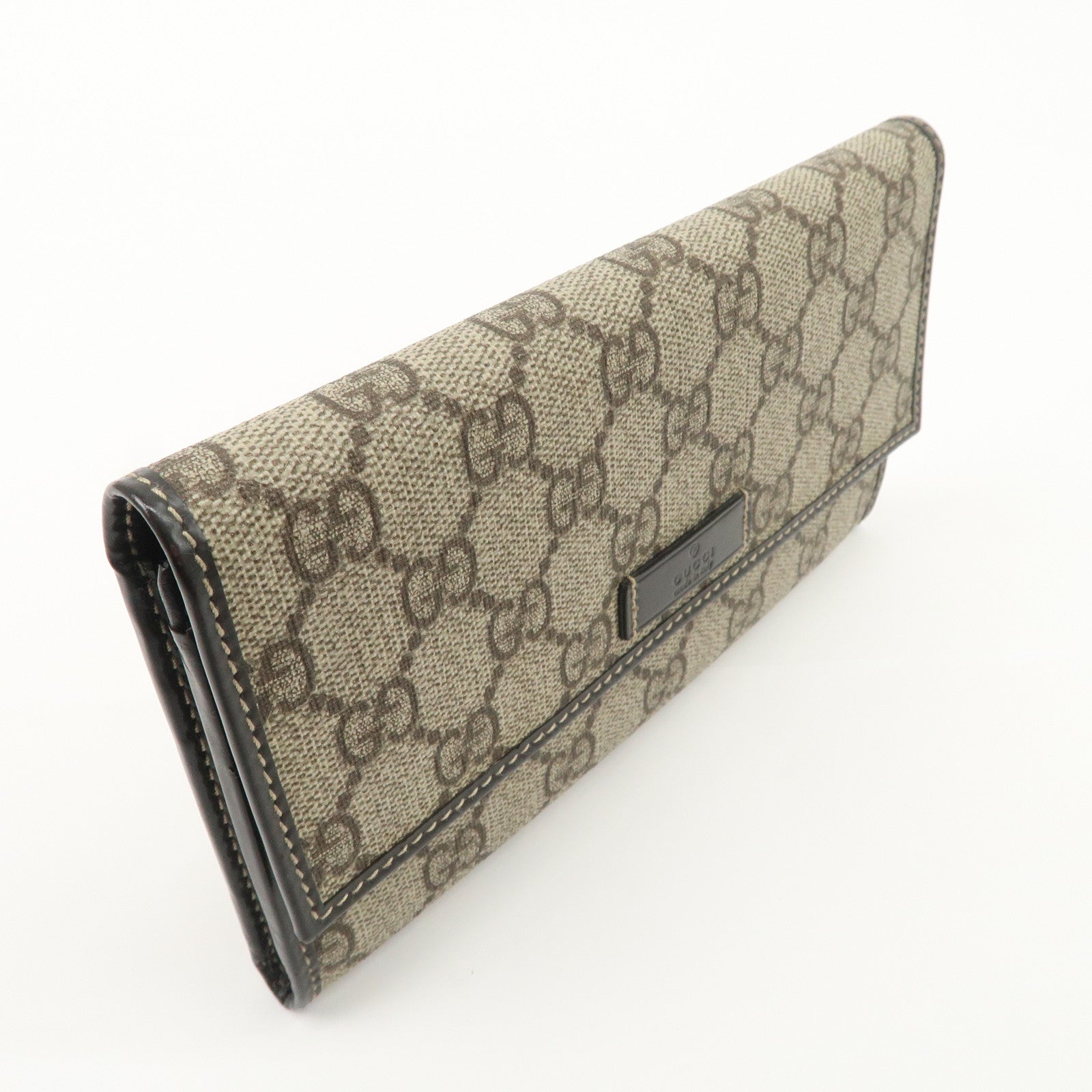 GUCCI GG Supreme Leather Flap Long Wallet Beige Brown 203573 Used