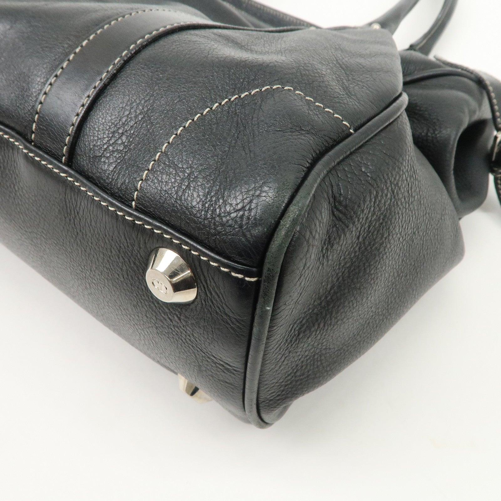 Christian Dior Leather Shoulder Bag Hand Bag Black Silver HDW