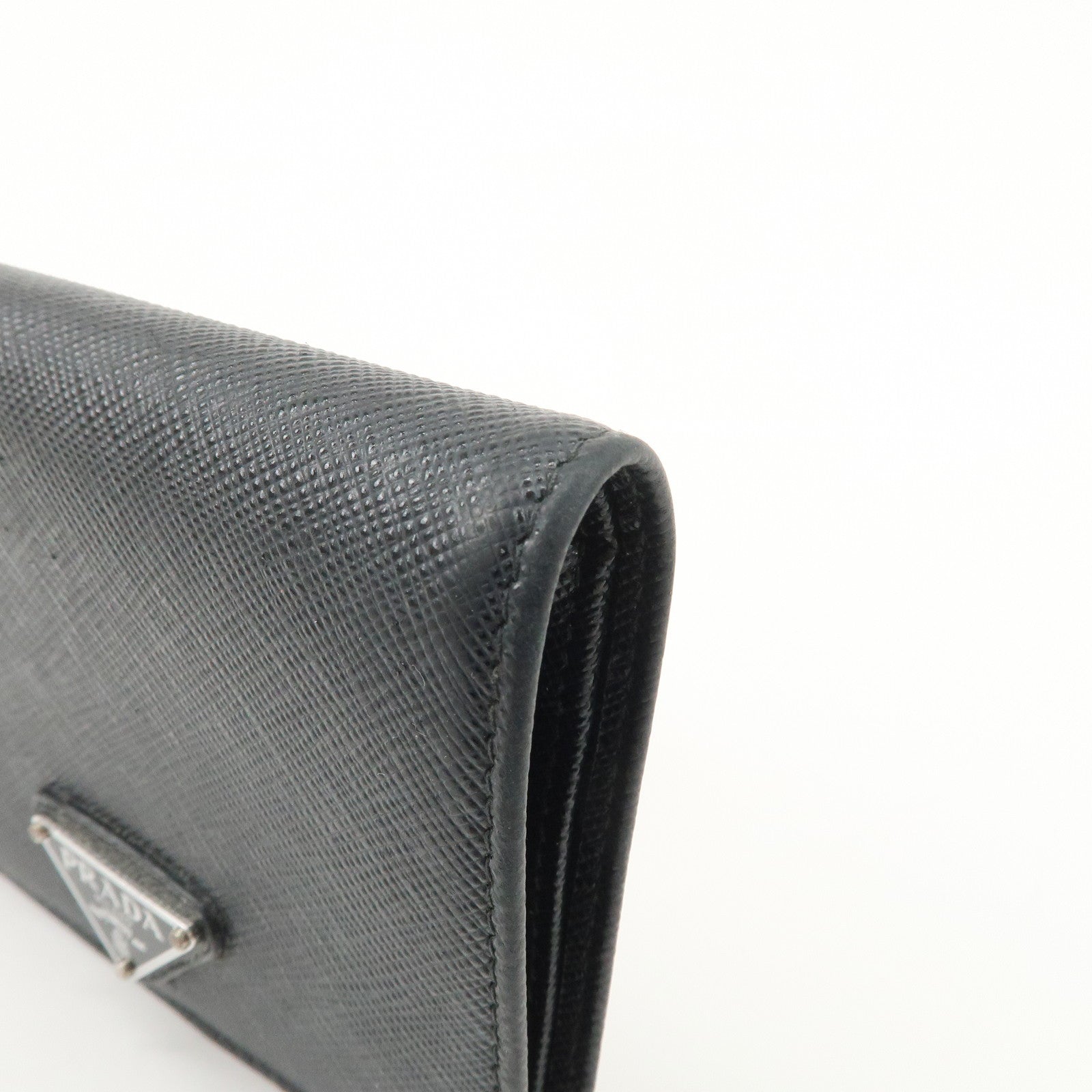 PRADA Triangle Logo Saffiano Leather Bi-Fold Compact Wallet Black