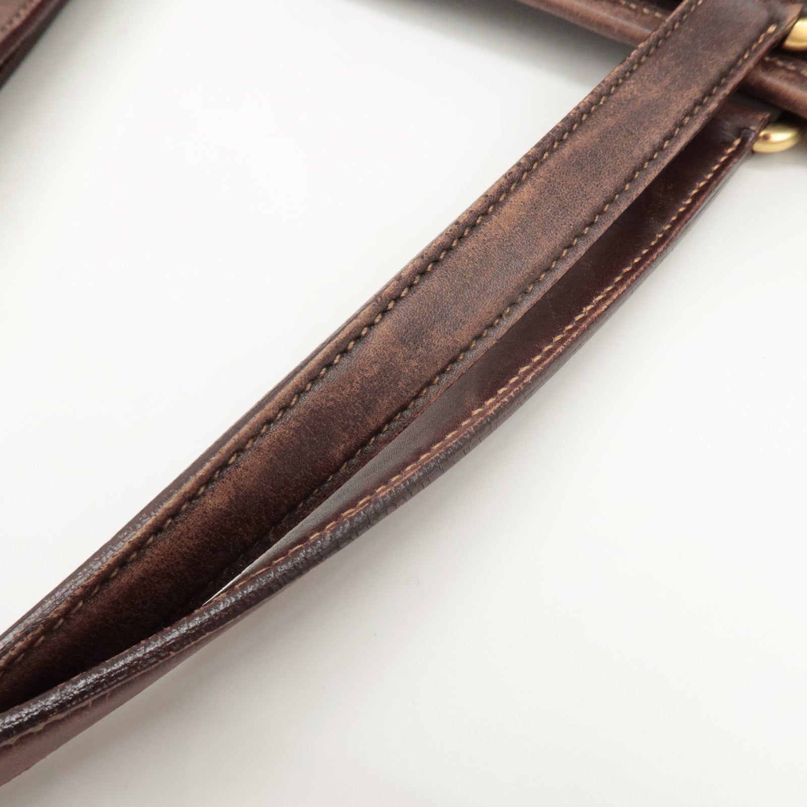 PRADA Triangle Logo Jacquard Leather 2Way Bag Tote Bag Brown Used