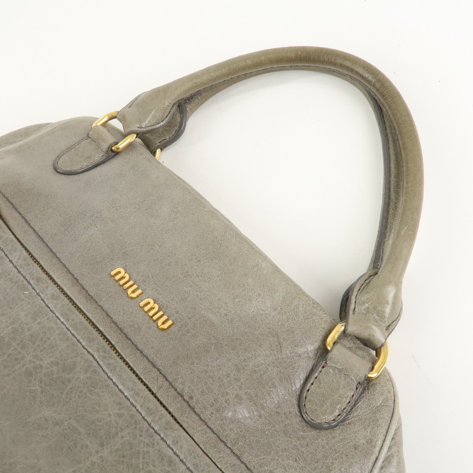 MIU MIU Logo Leather Hand Bag Shoulder Bag Gray