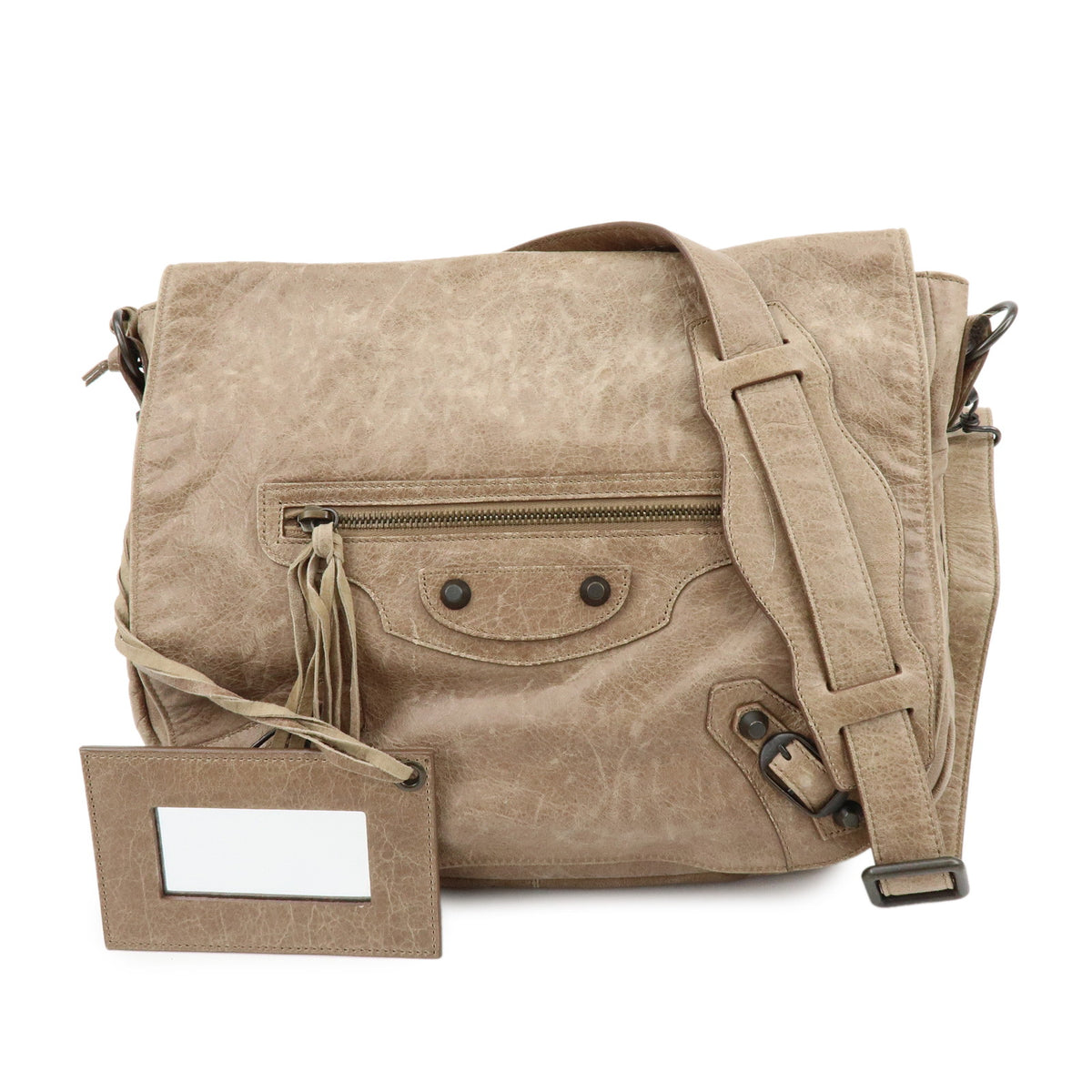 BALENCIAGA The Folk Leather Shoulder Bag Messenger Bag Brown 246432