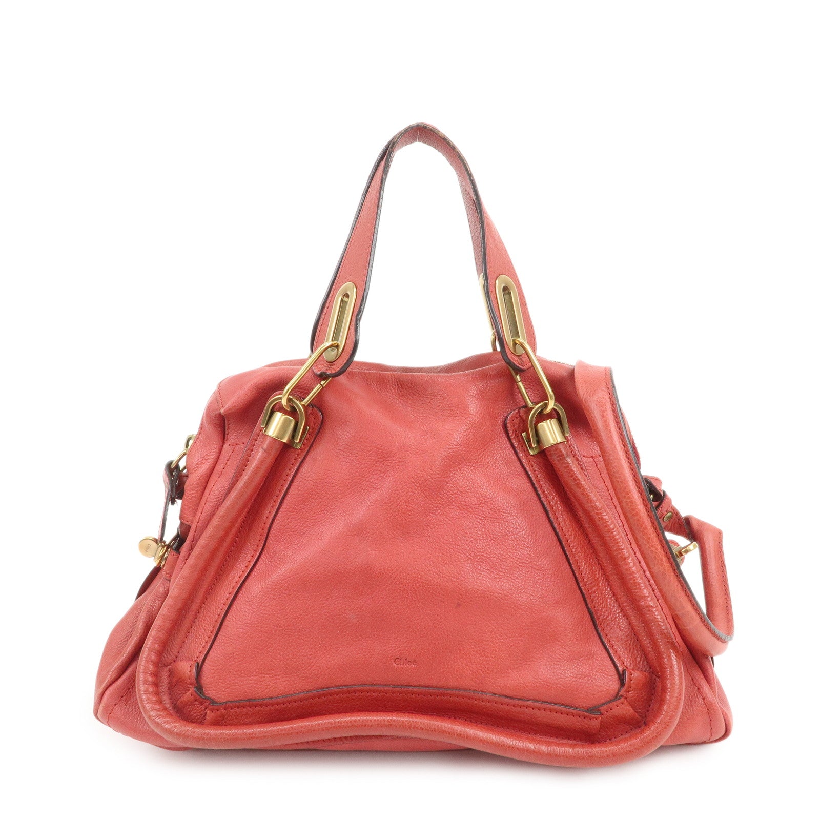 Chloe Paraty Leather 2Way Bag Shoulder Bag Hand Bag Red