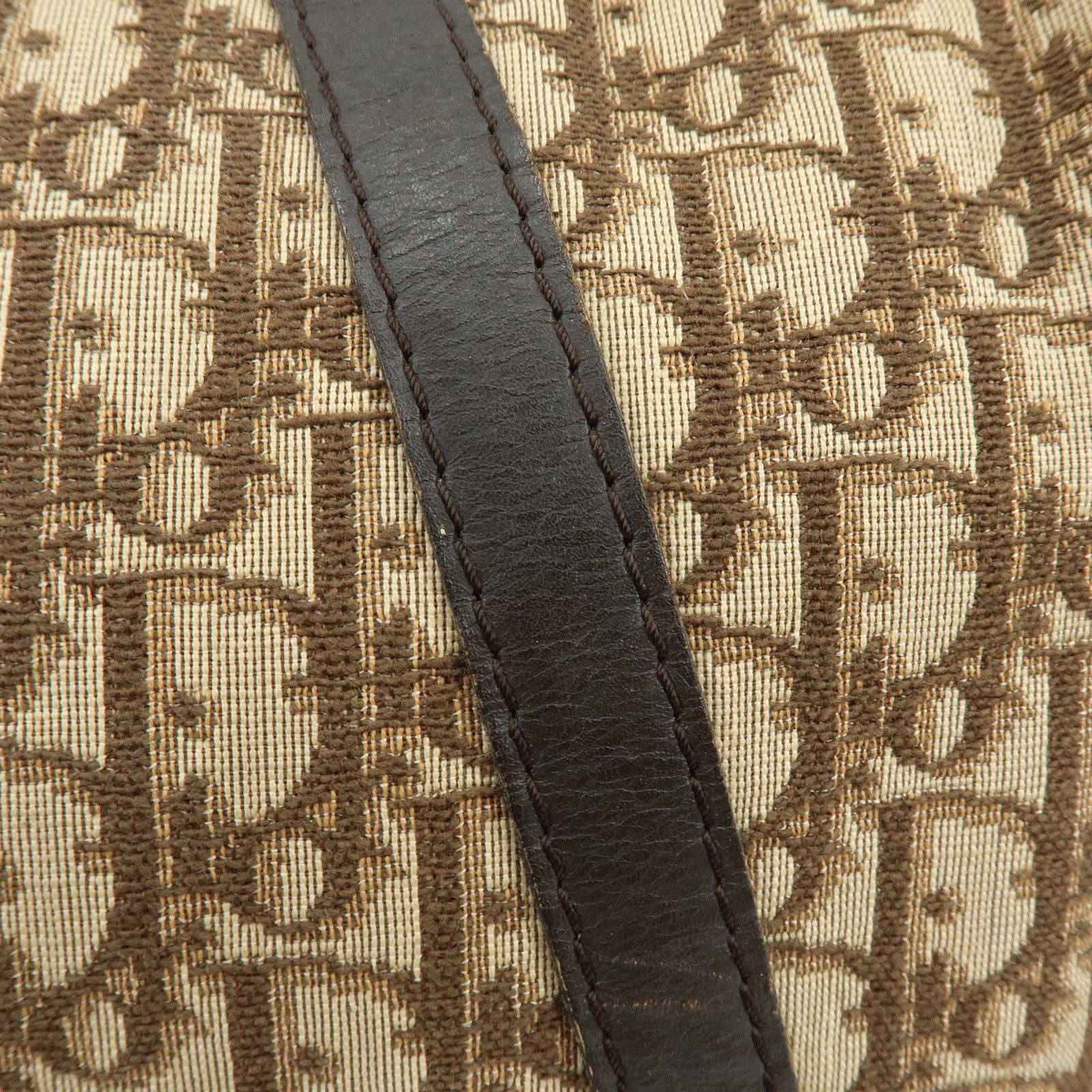 Christian Dior Trotter Jacquard Canvas Leather Boston Bag Brown