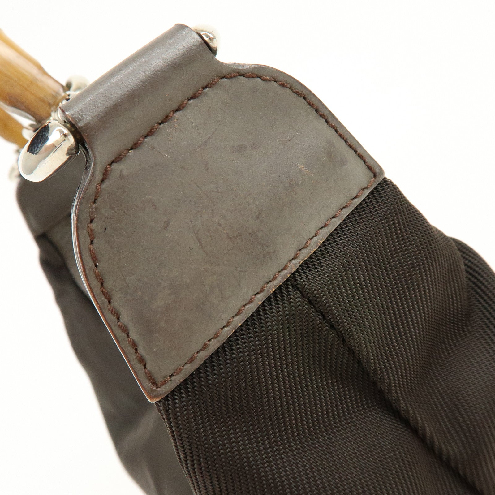 GUCCI Bamboo Nylon Leather Shoulder Bag Hand Bag Brown 000・2214