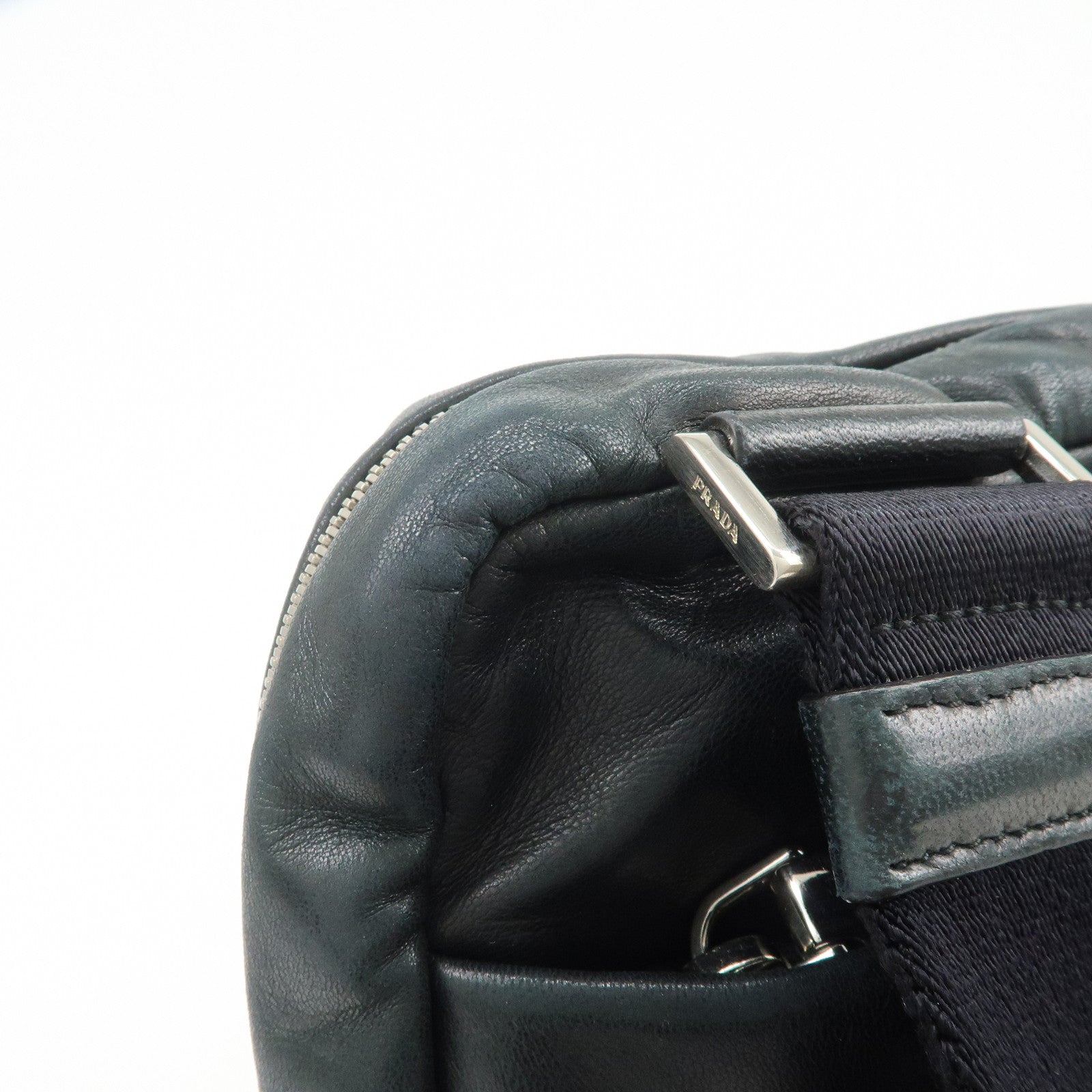 PRADA Triangle Logo Lamb Skin Canvas Shoulder Crossbody Bag Black