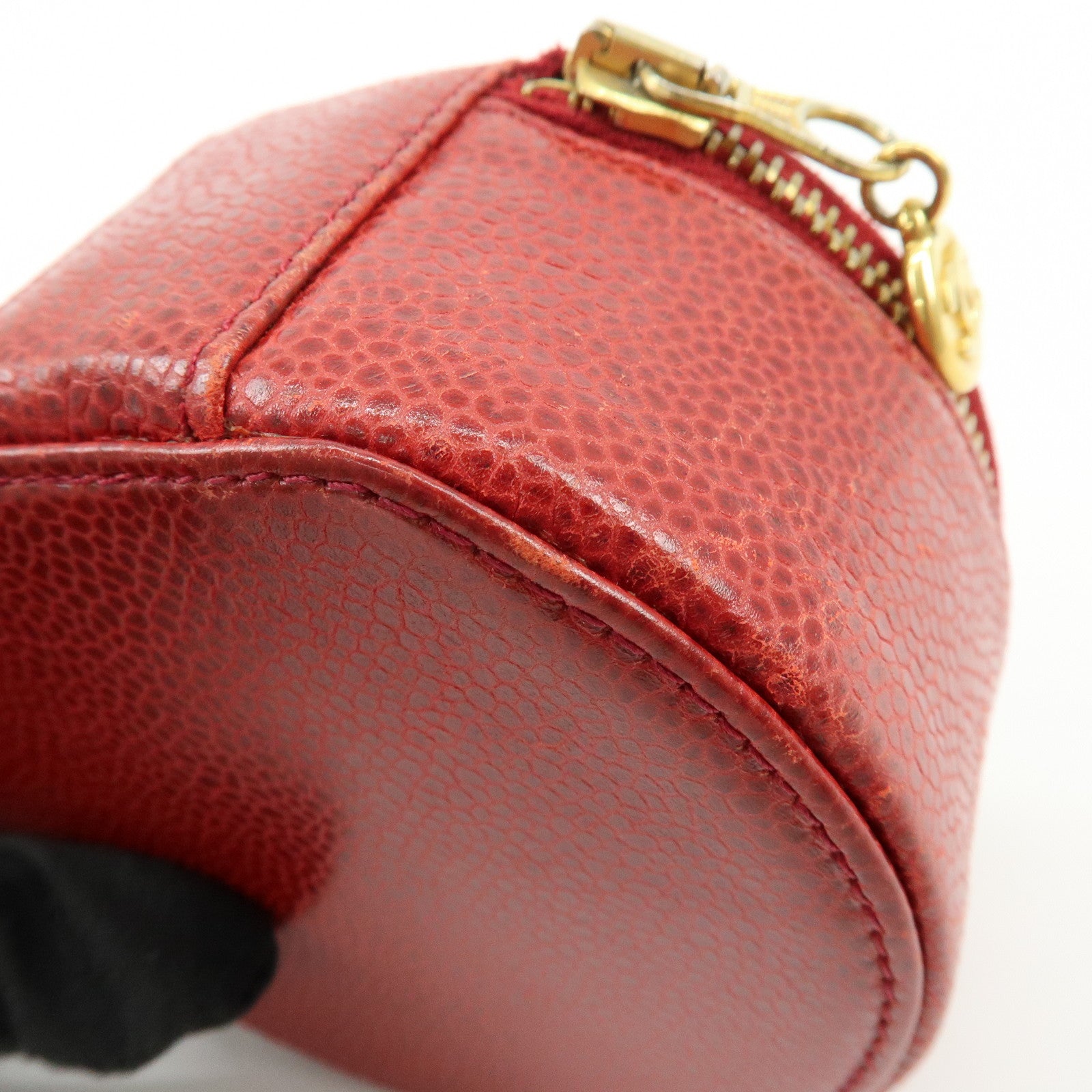 CHANEL COCO Mark Caviarskin Cosmetic Pouch Jewelry Case Red