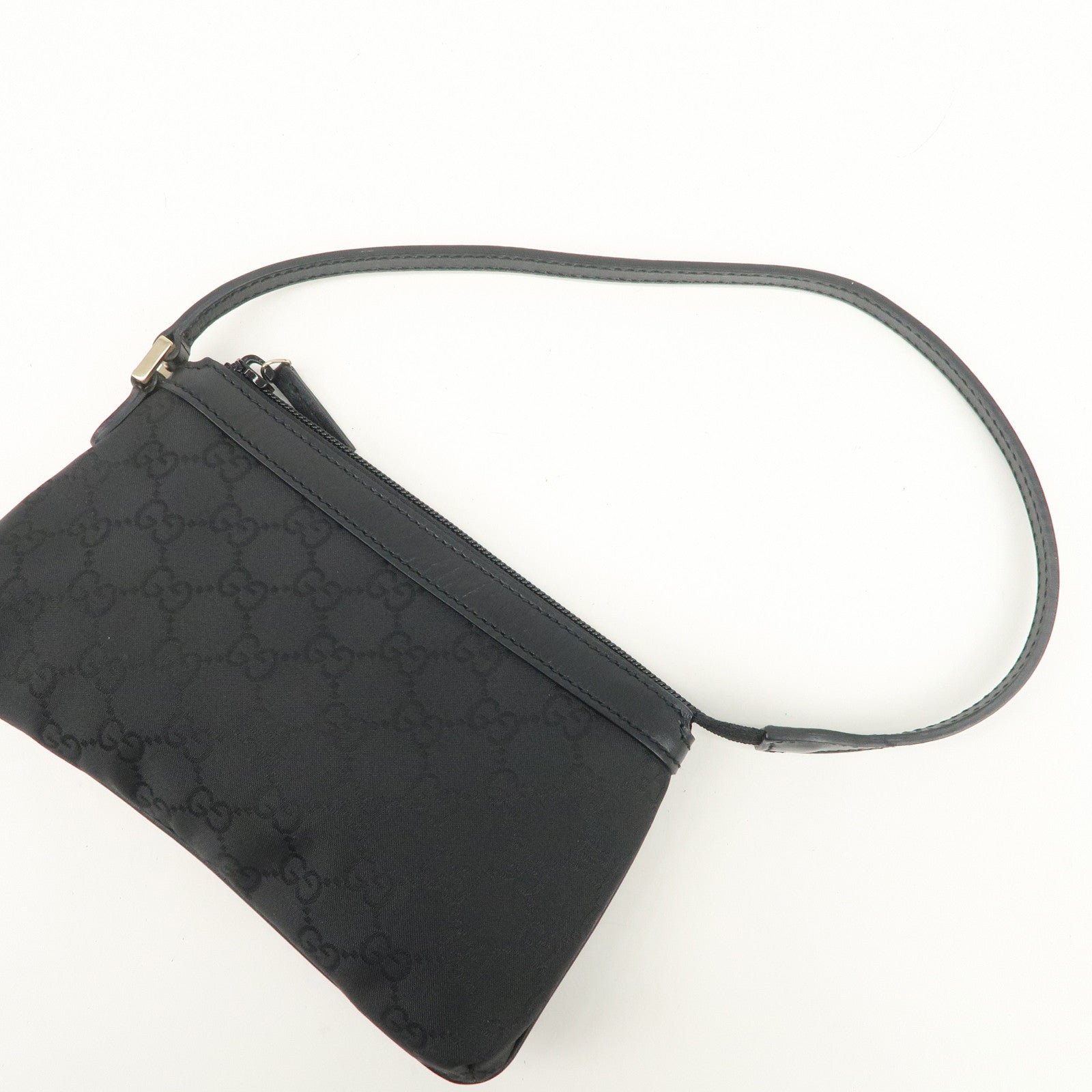 GUCCI GG Monogram Nylon Leather Shoulder Bag Pouch Black 272381