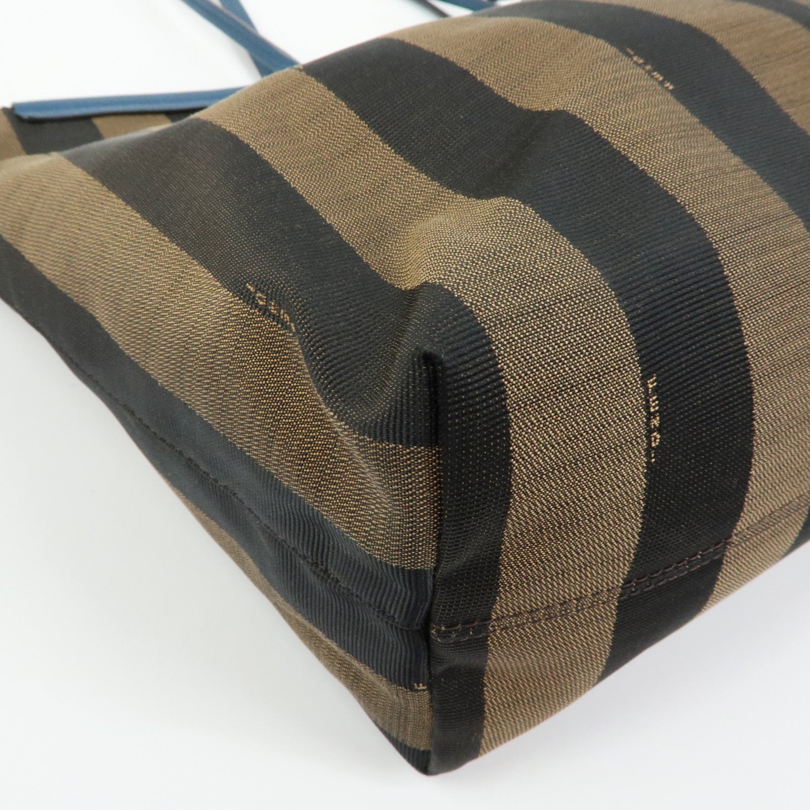FENDI Pequin Canvas Leather Tote Bag Shoulder Bag Brown Navy 8BH185