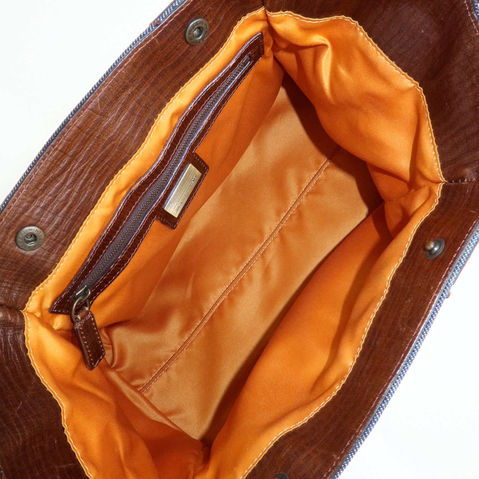 FENDI Etnico Denim Leather Tote Bag Shoulder Bag Blue Brown 8BN157