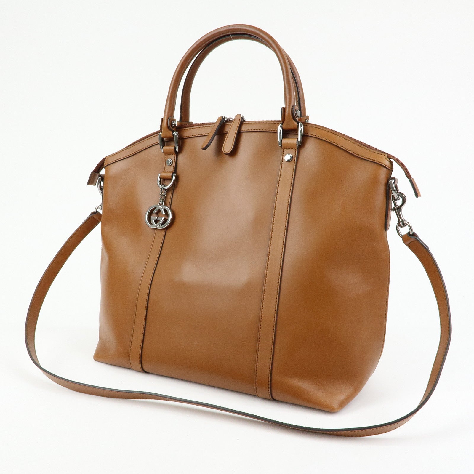 GUCCI Interlocking G Leather 2Way Hand Shoulder Bag Brown 341503