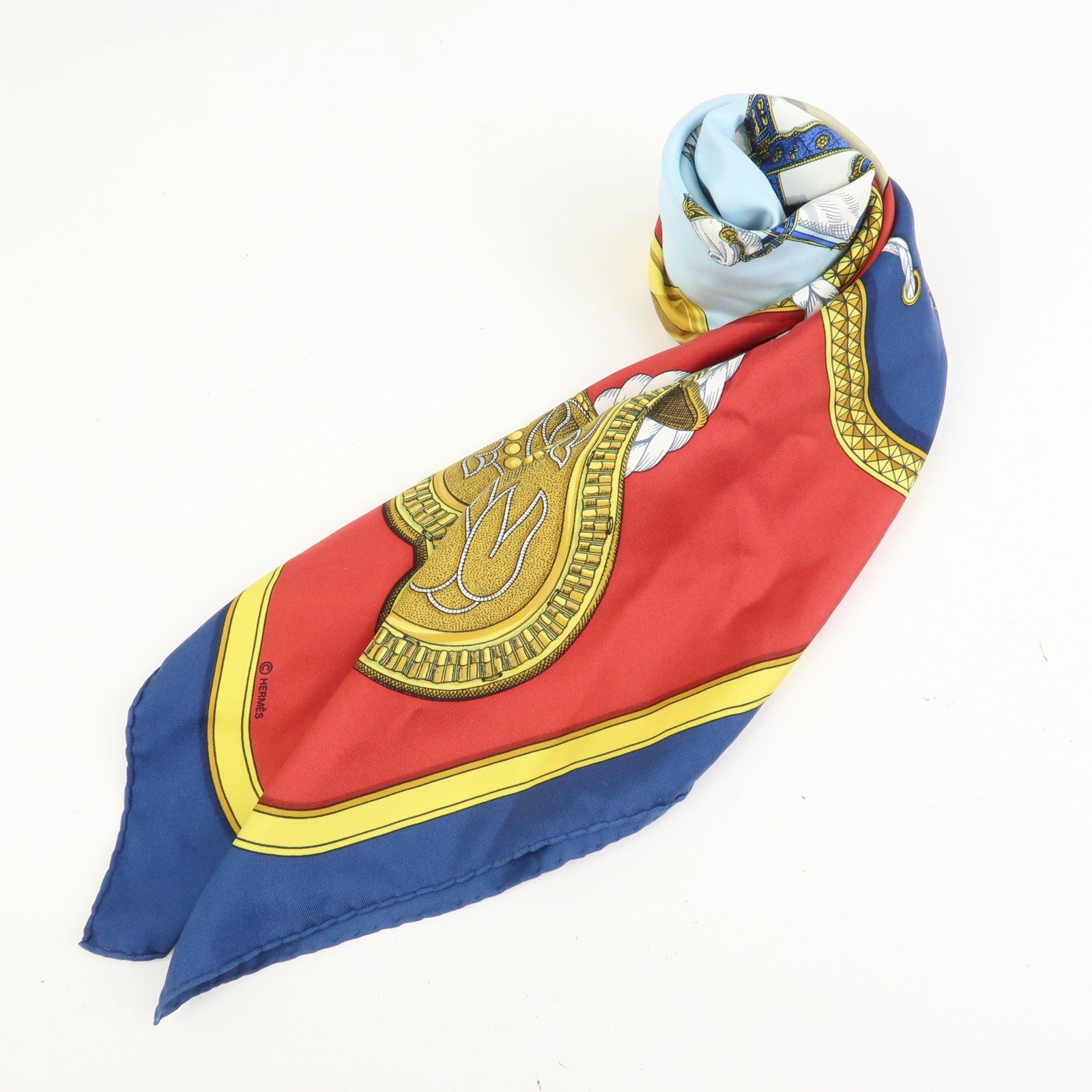 HERMES Carre 90 Silk 100% Scarf GRAND APPARAT Red Navy