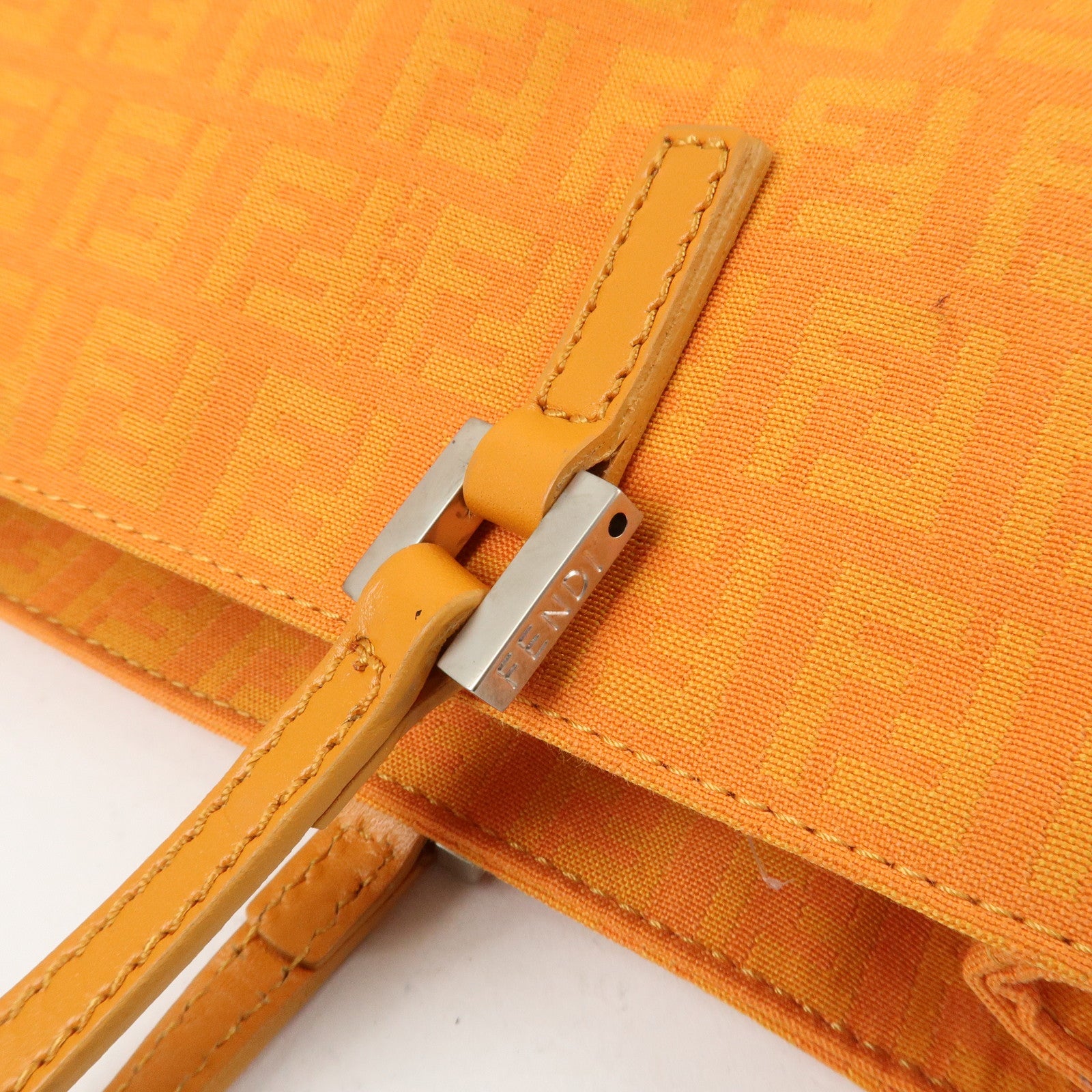 FENDI Zucchino Canvas Leather Hand Bag Tote Bag Orange 8BH072 Used