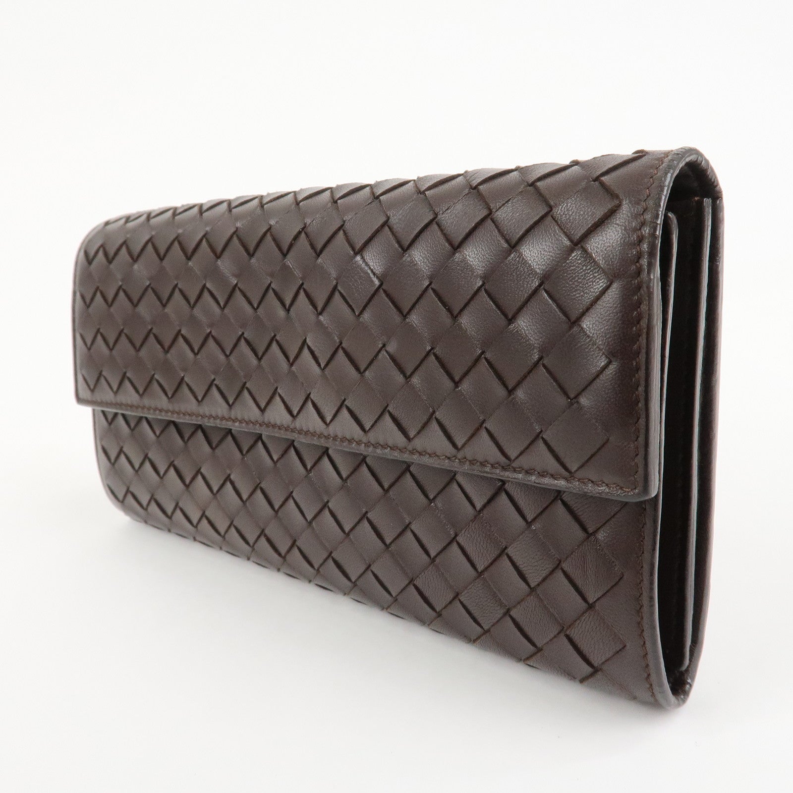 BOTTEGA VENETA Intrecciato Leather Long Wallet Brown Used