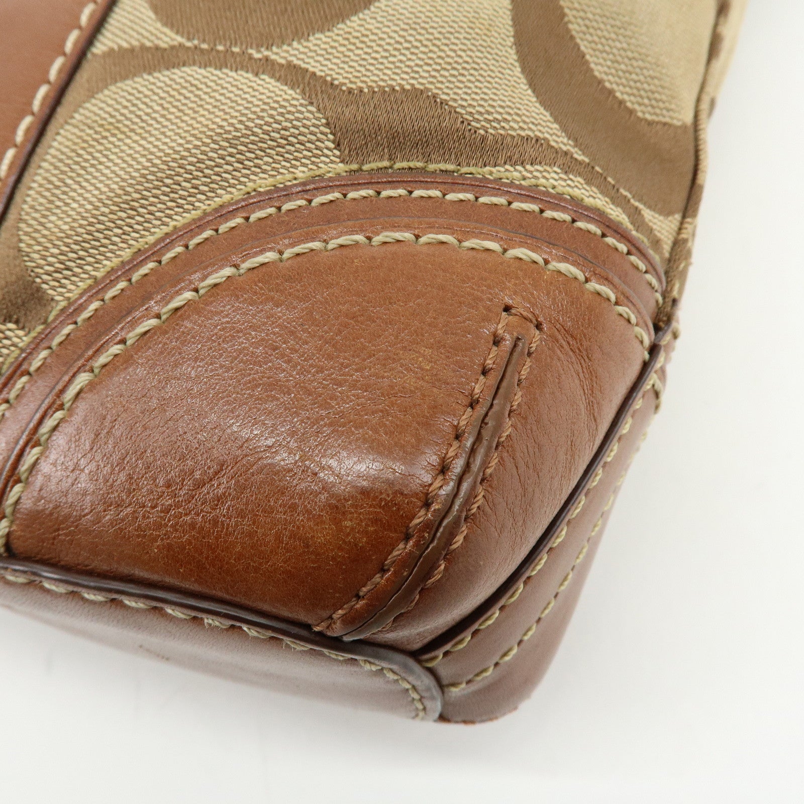 COACH Signature Set of 2 Canvas Leather Shoulder Bag Beige Camel