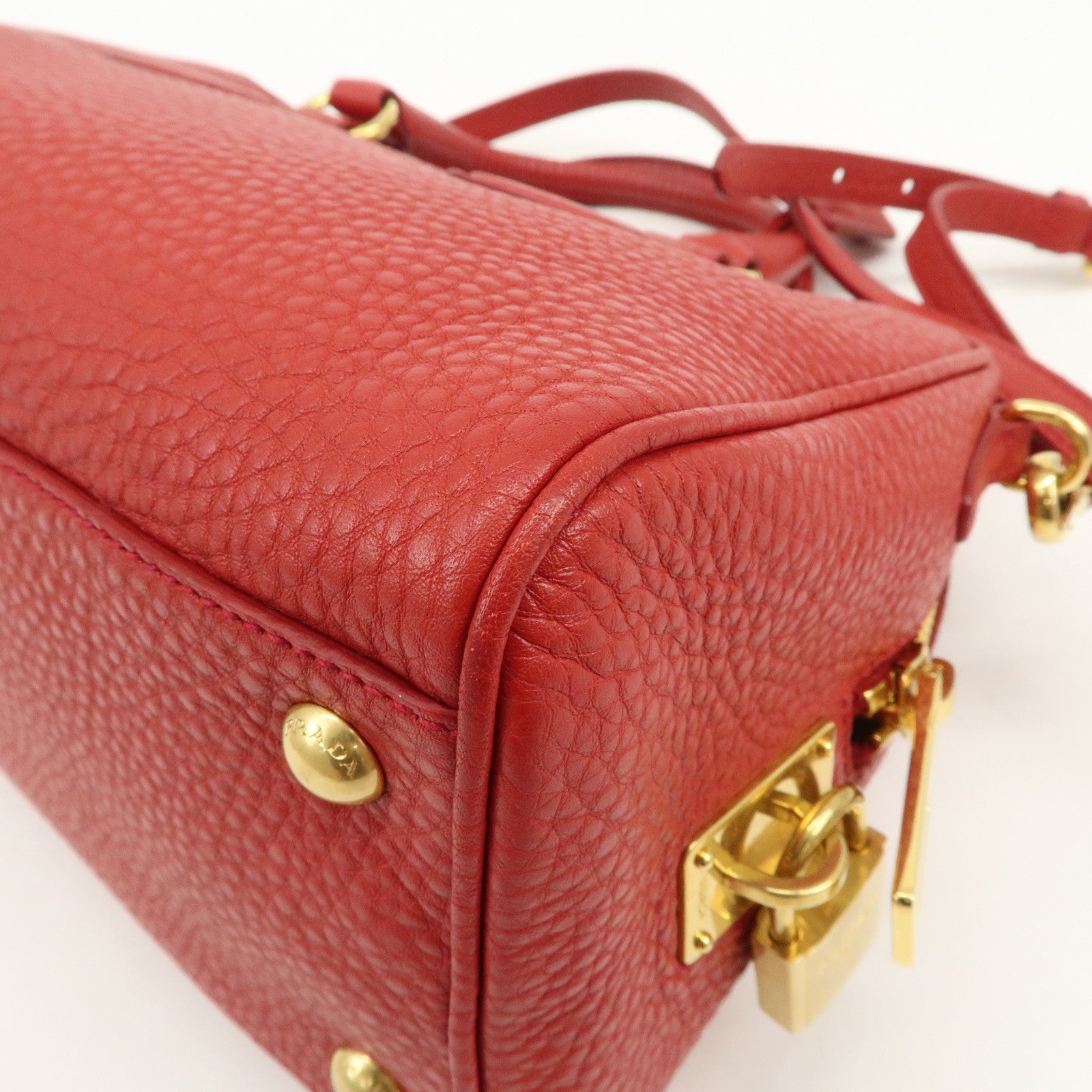 PRADA Logo Leather 2Way Bag Hand Bag Shoulder Bag Red BL0867