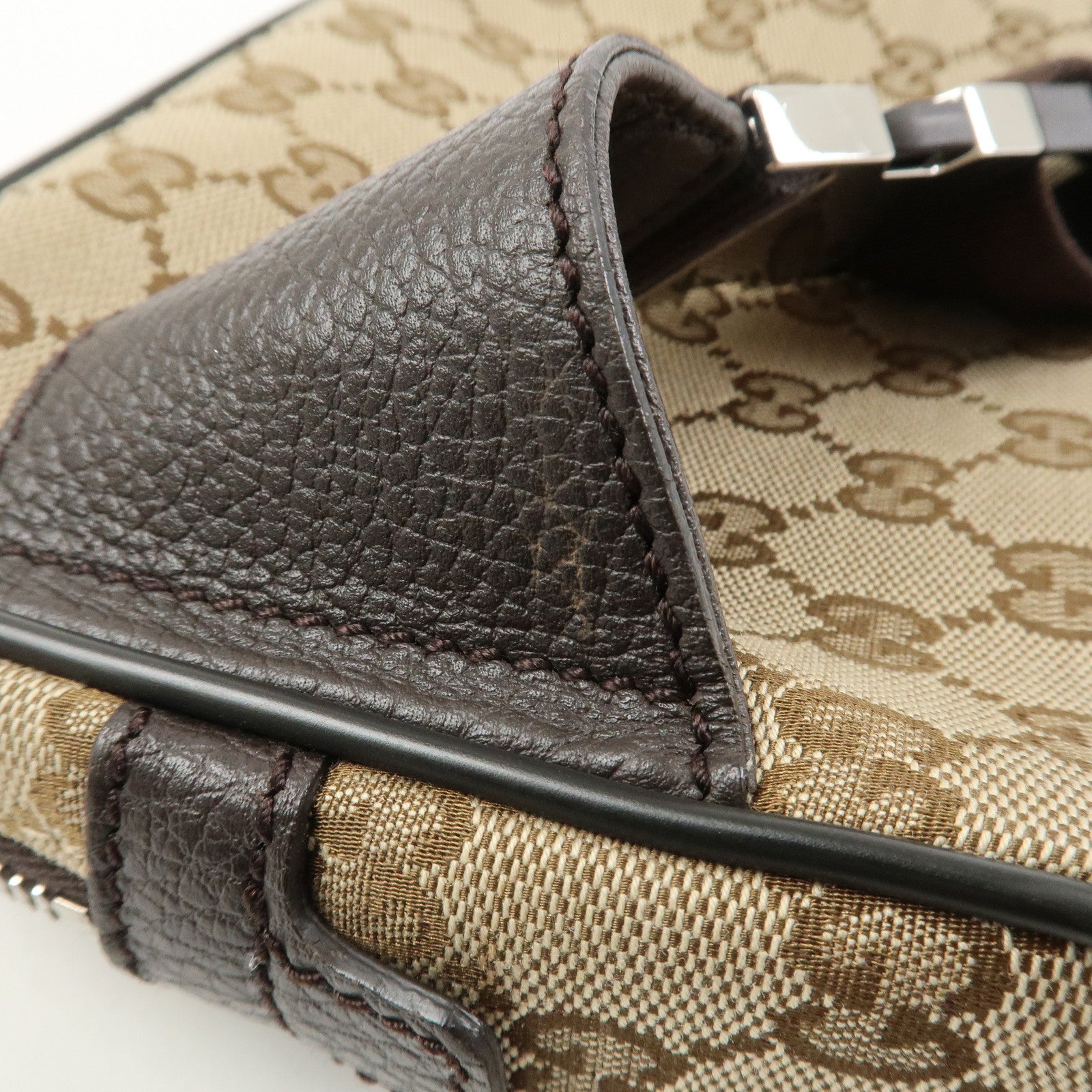 GUCCI GG Canvas Leather Waist Bag Crossbody Bag Beige Brown 449174