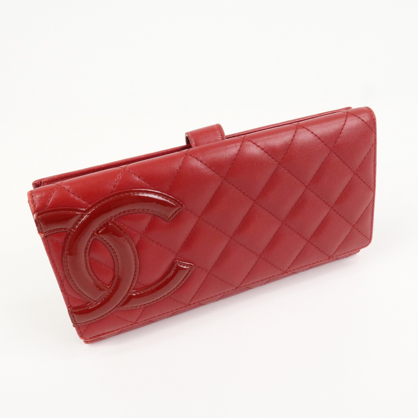 CHANEL Cambon Line Matelasse W Hook Long Wallet Red A46643