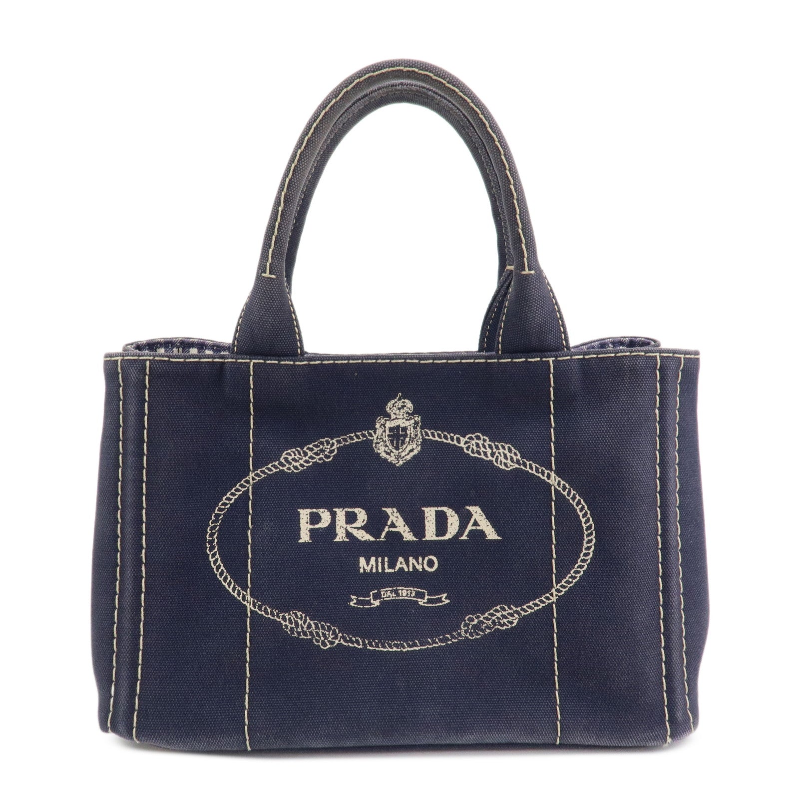 PRADA Canapa Mini Denim 2Way Hand Bag Tote Bag Navy 1BG439