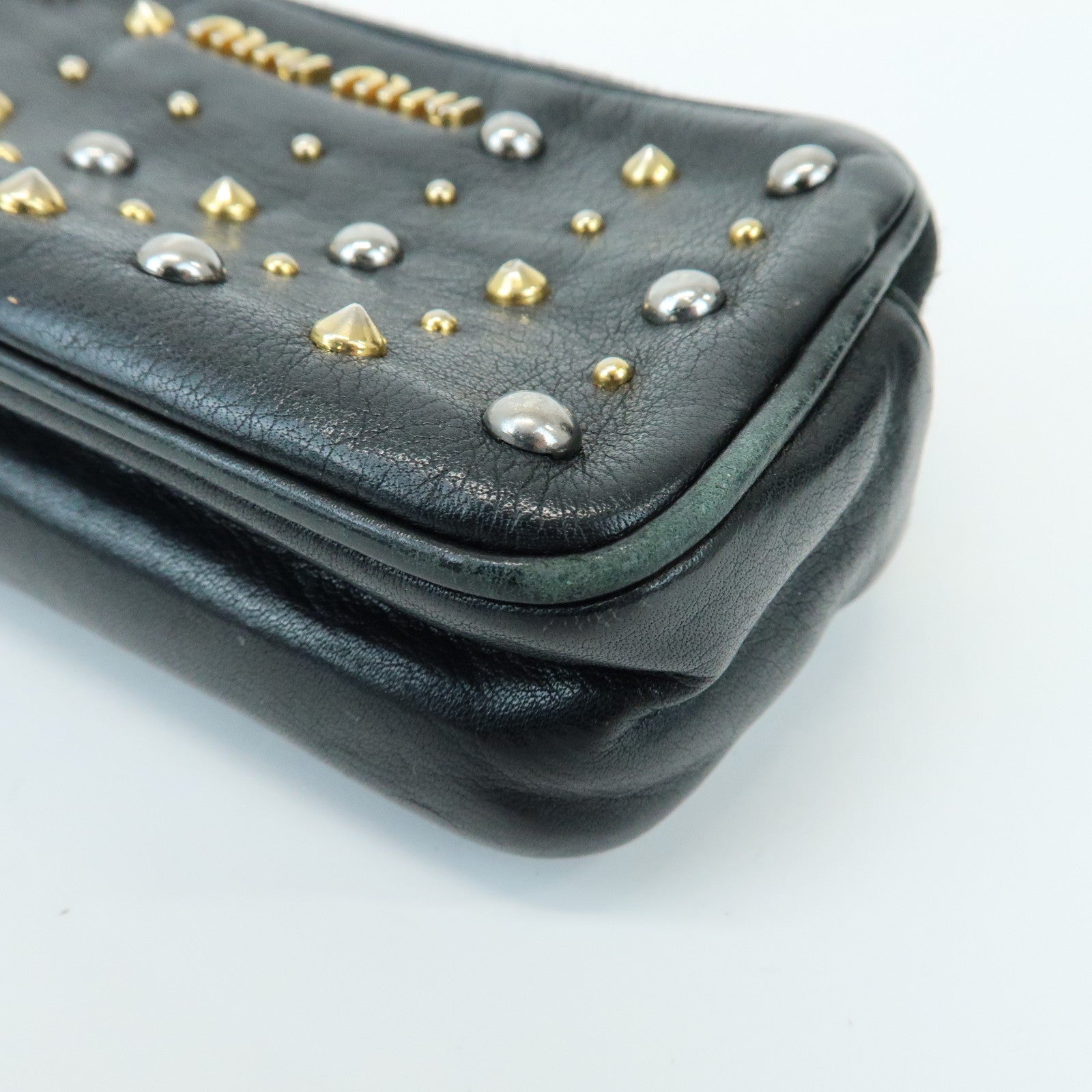 MIU MIU Lamb Skin Studs Cosmetic Pouch Accessoires Pouch Black