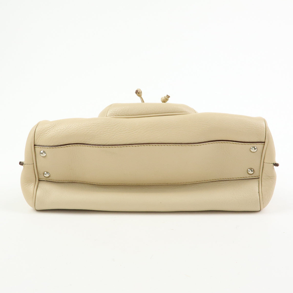 Ferragamo Gancini Leather Drawstring Shoulder Bag Hand Bag Beige