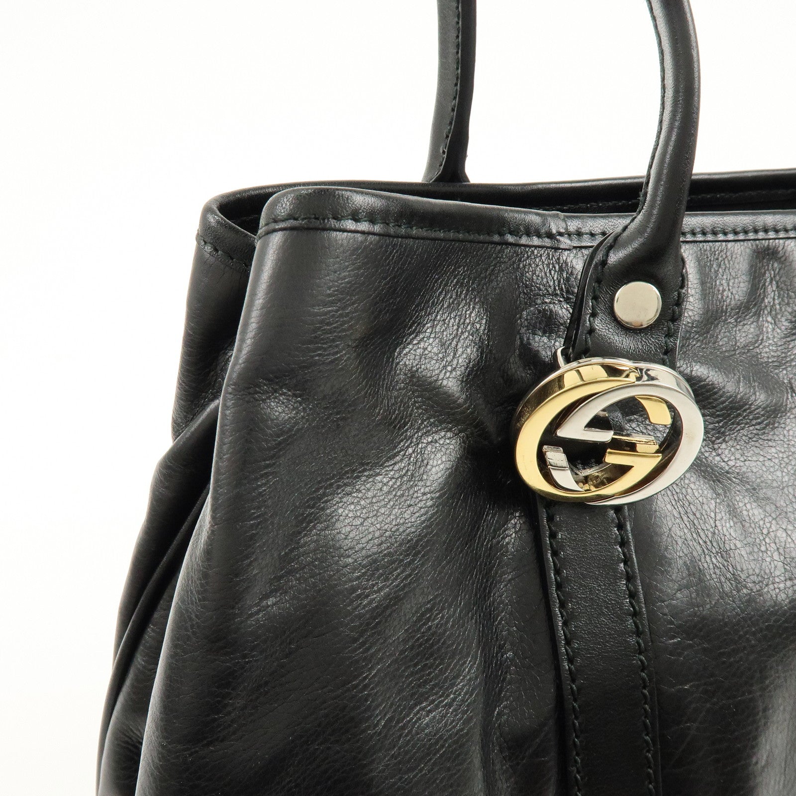 GUCCI Interlocking G Leather Tote Bag Hand Bag Black 232957