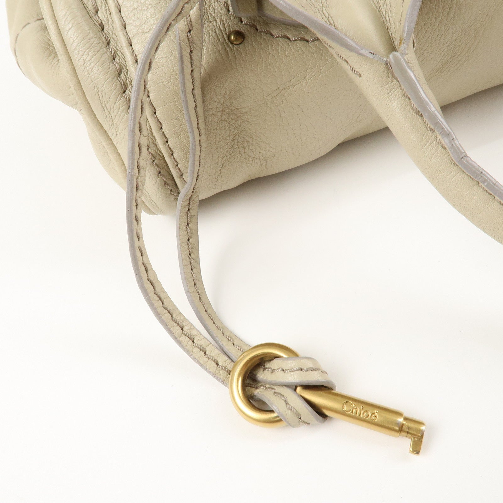 Chloe Paddington Leather Medium Hand Bag Shoulder Bag Beige Used