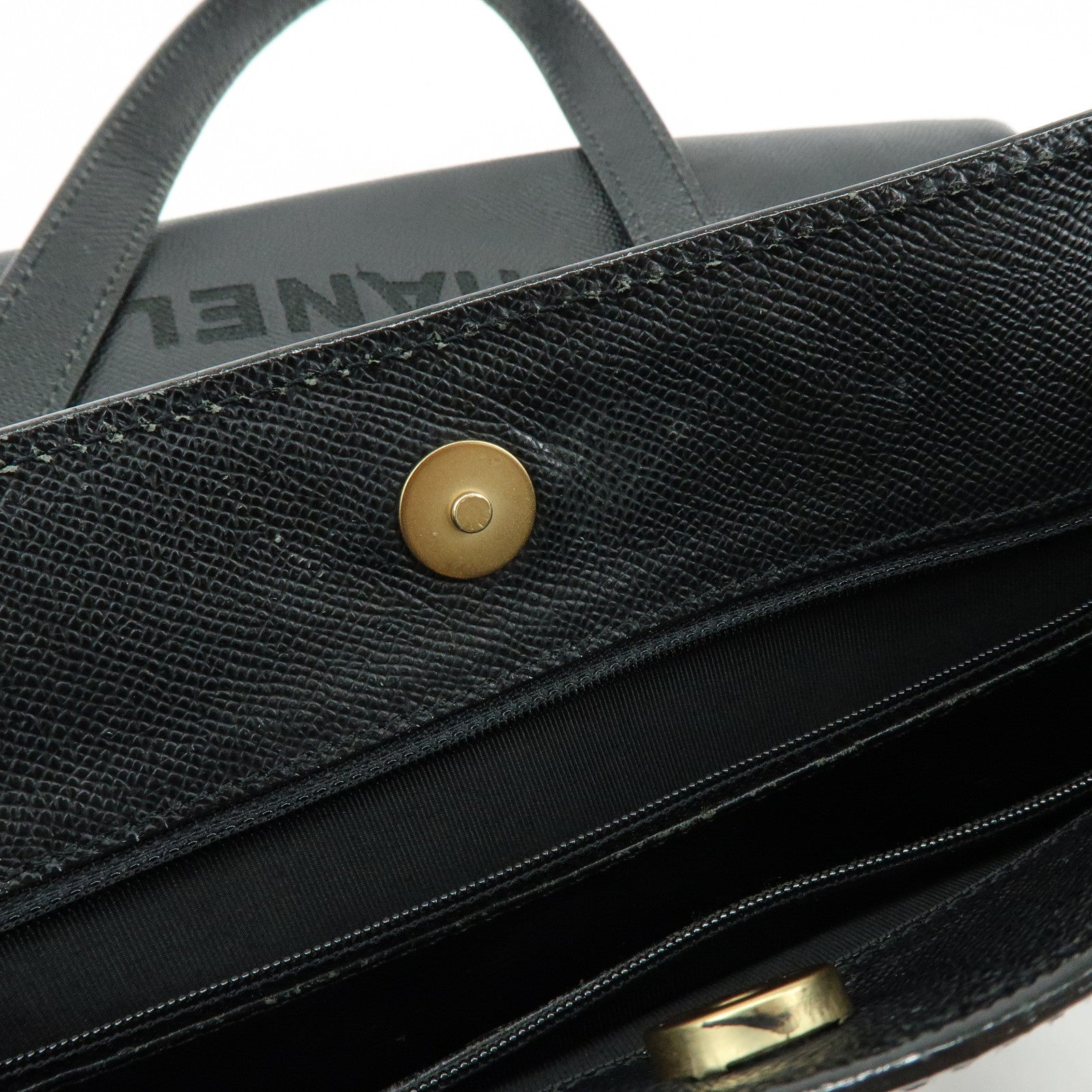 CHANEL Calf Skin Tote Bag Shoulder Bag Black