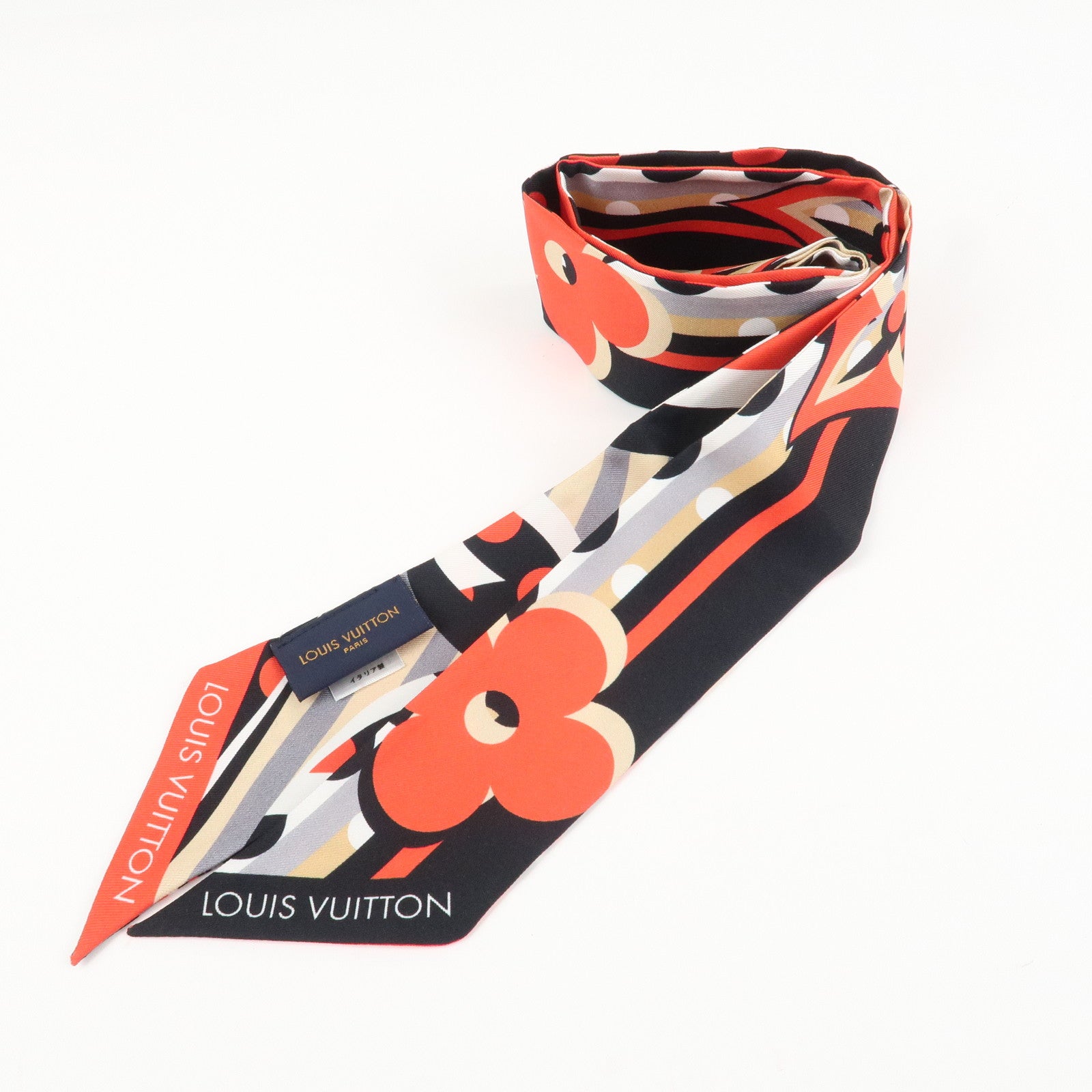 Louis Vuitton Monogram Bandeau BB Silk100% Scarf Black Red Beige M76187 Used