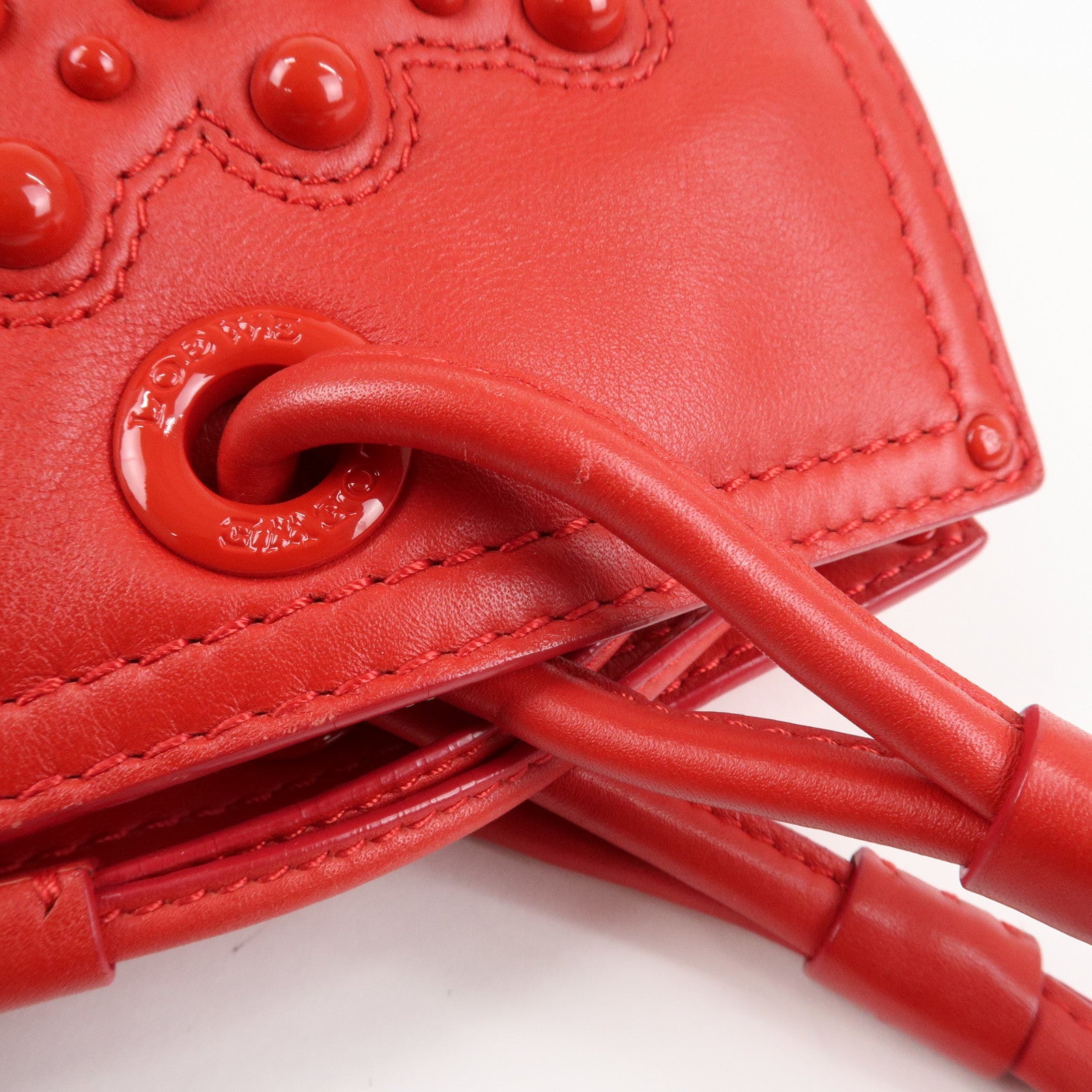 LOEWE Leather Tote Bag Shoulder Bag Hand Bag Red Used