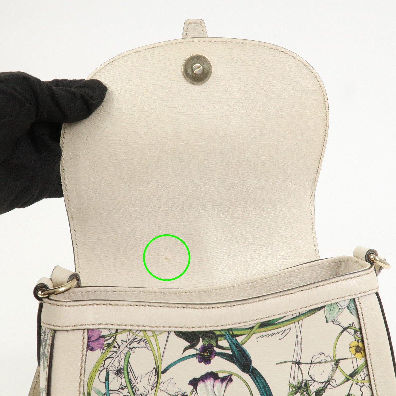 GUCCI Flora Leather Shoulder Bag Crossbody Bag Ivory 336749