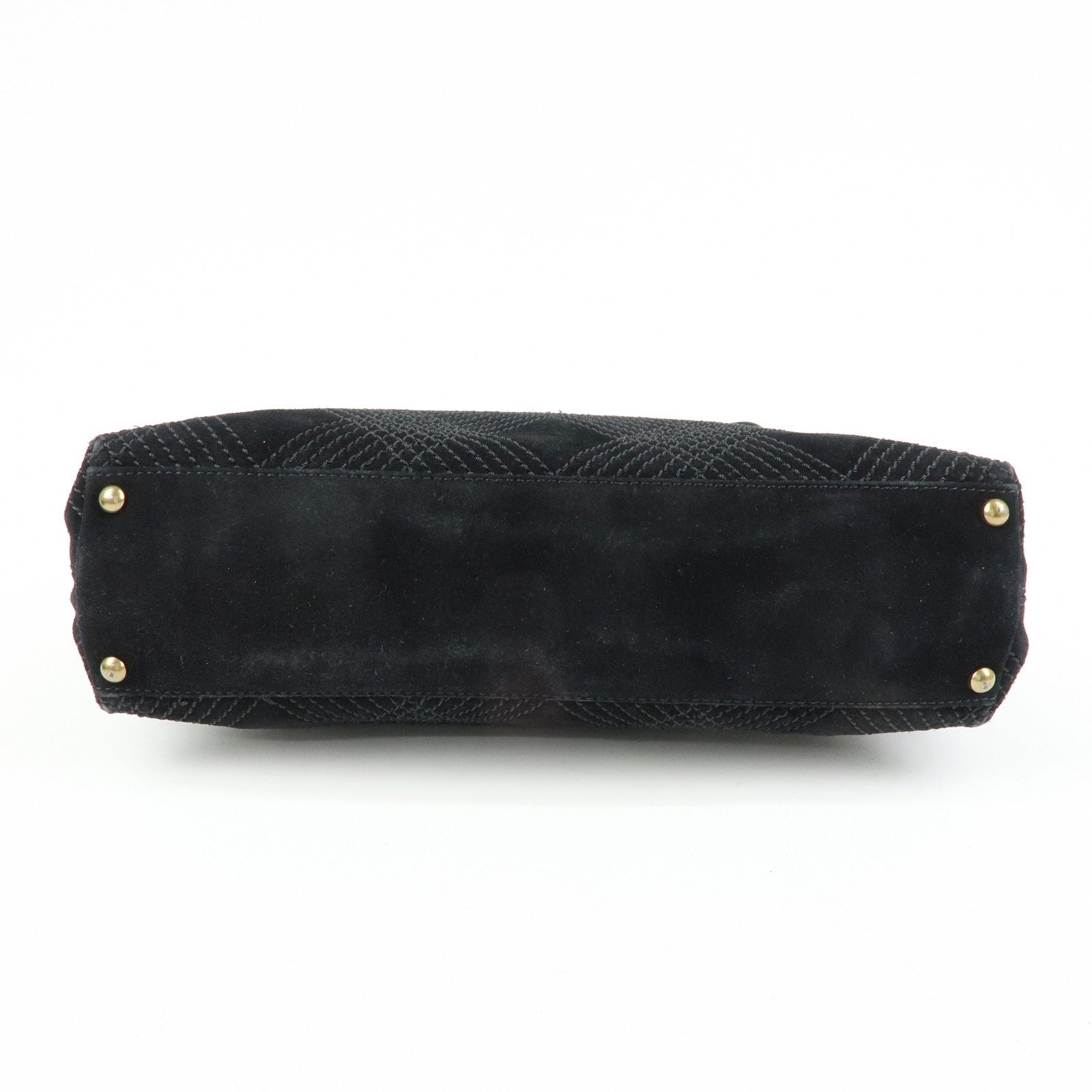 CHANEL COCO Mark Wild Stitch Suede Lamb Skin Tote Bag Black