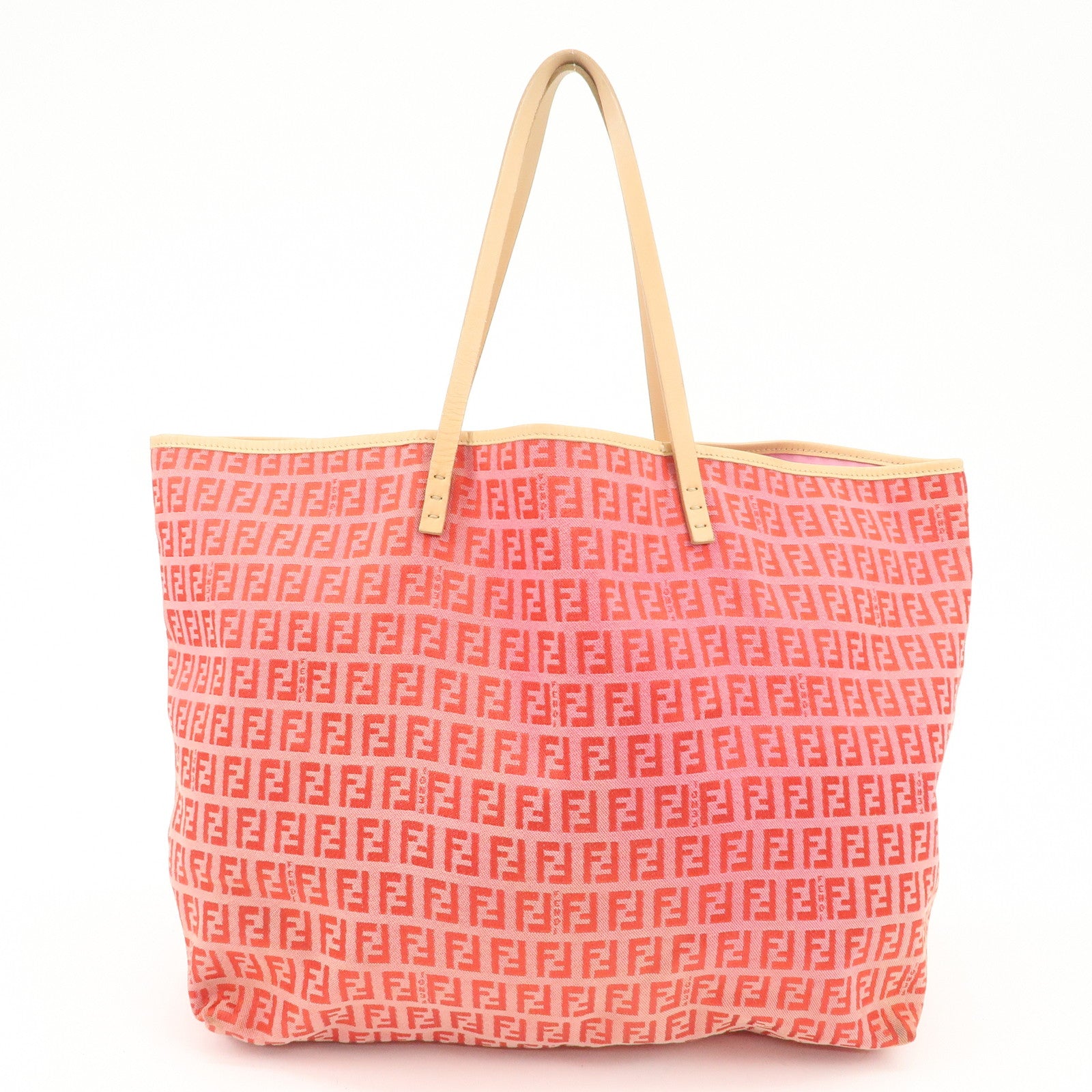 FENDI Zucchino Canvas Leather Tote Bag Shoulder Bag Red Pink 8BH005