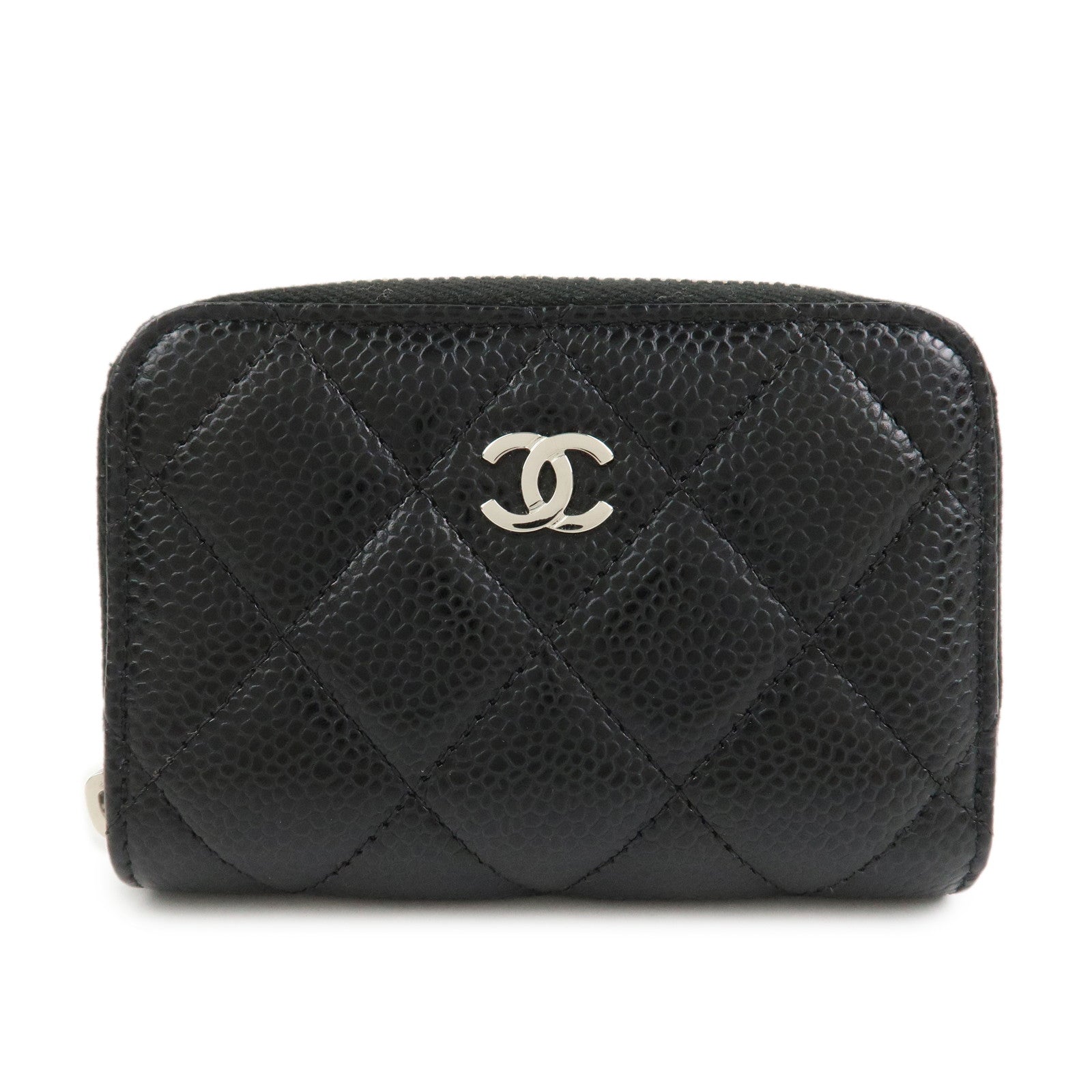 CHANEL Matelasse Caviarskin Classic Zippy Coin Case Black AP0216