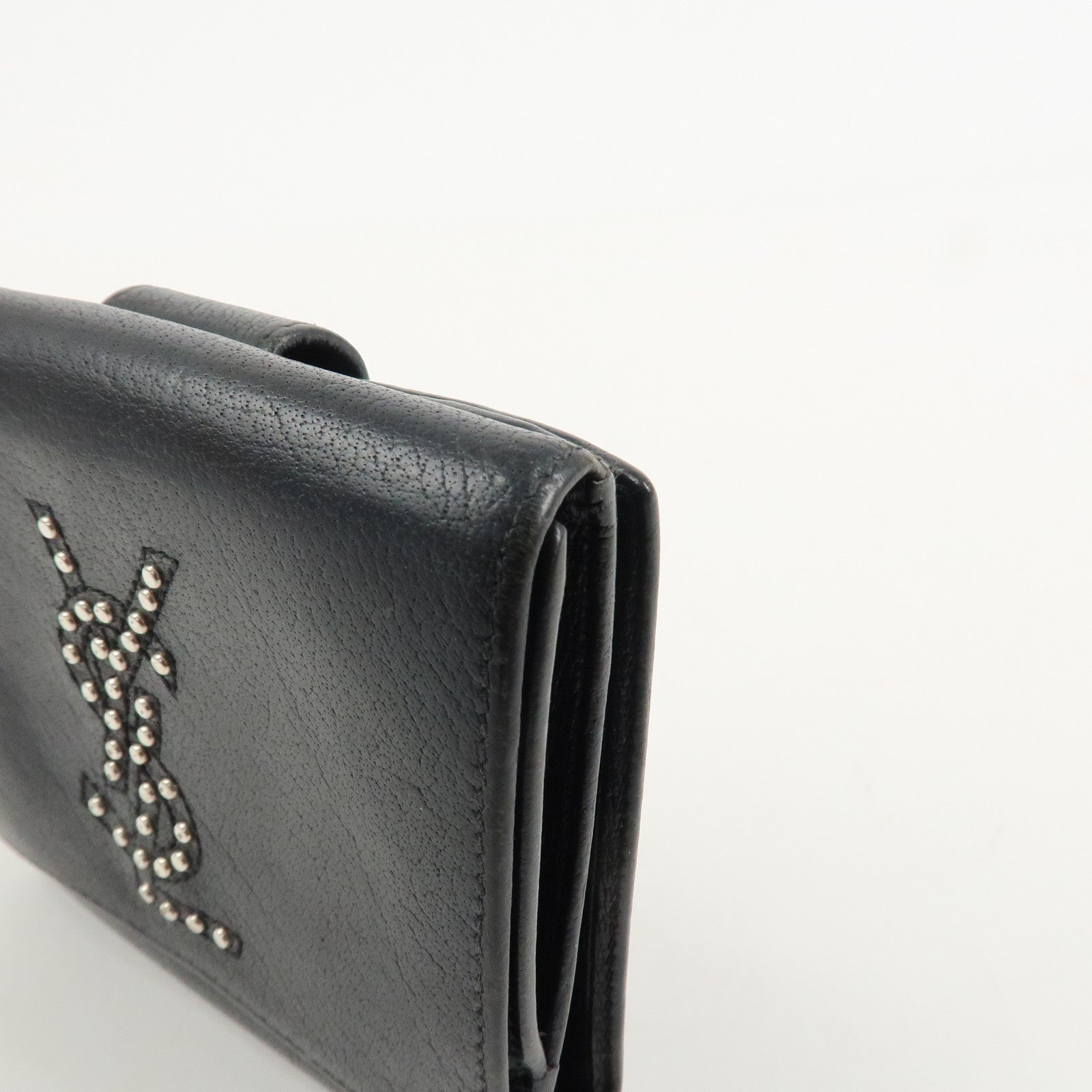 SAINT LAURENT Studs Leather Bi-fold Compact Wallet Black Used