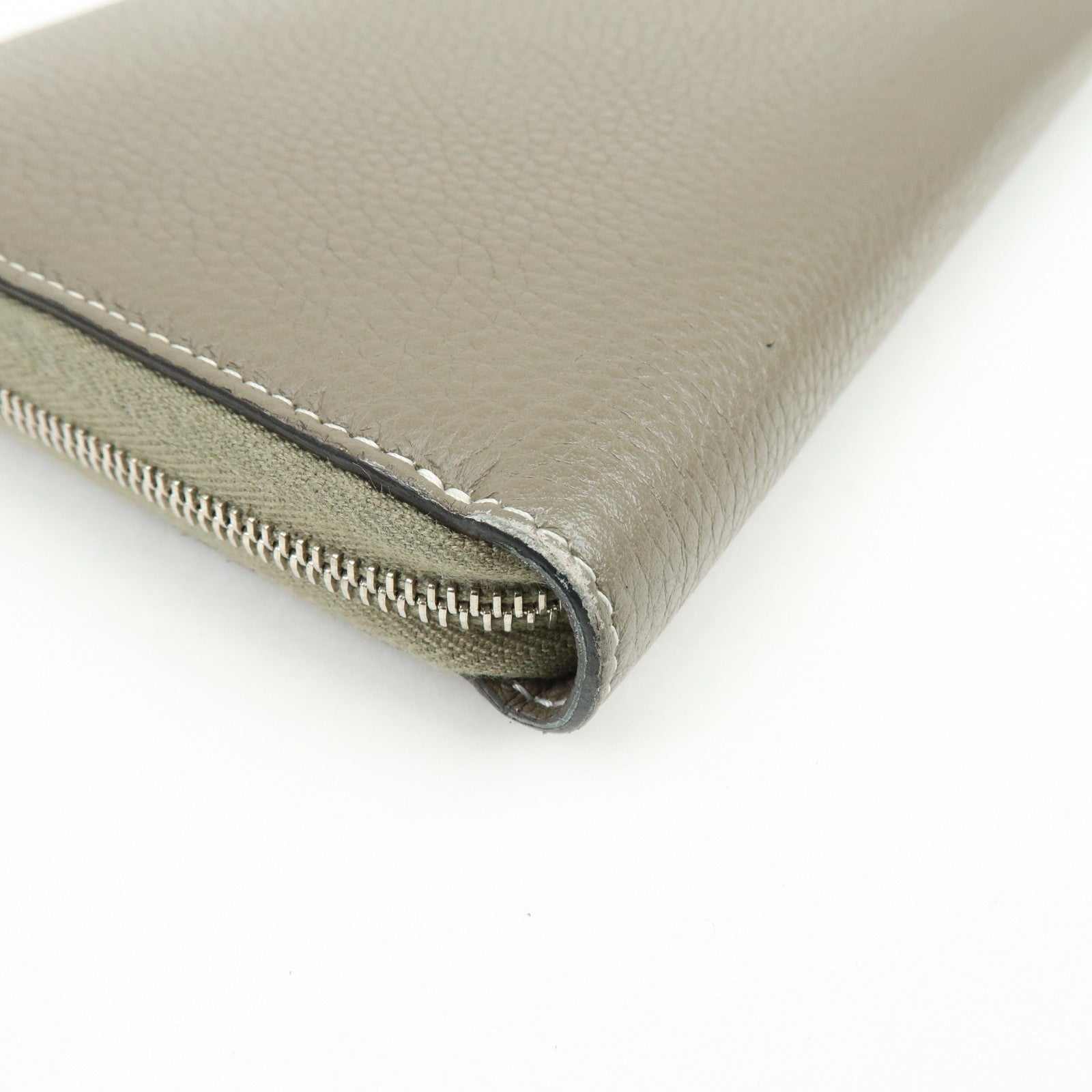 CELINE Logo Claf Leather Round Zippy Long Wallet Greige Beige