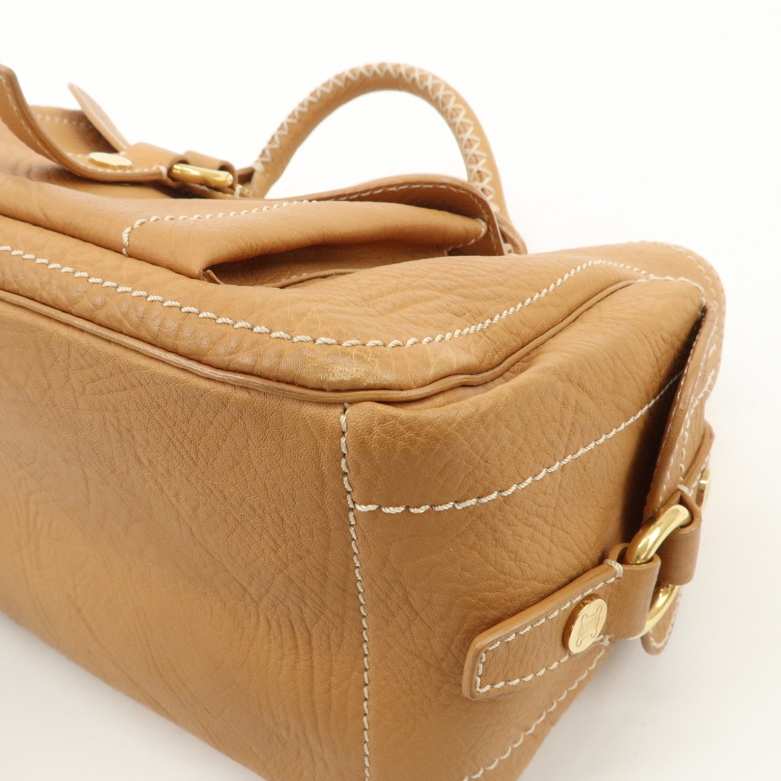 CELINE Leather Boogie Bag Hand Bag Tote Bag Camel