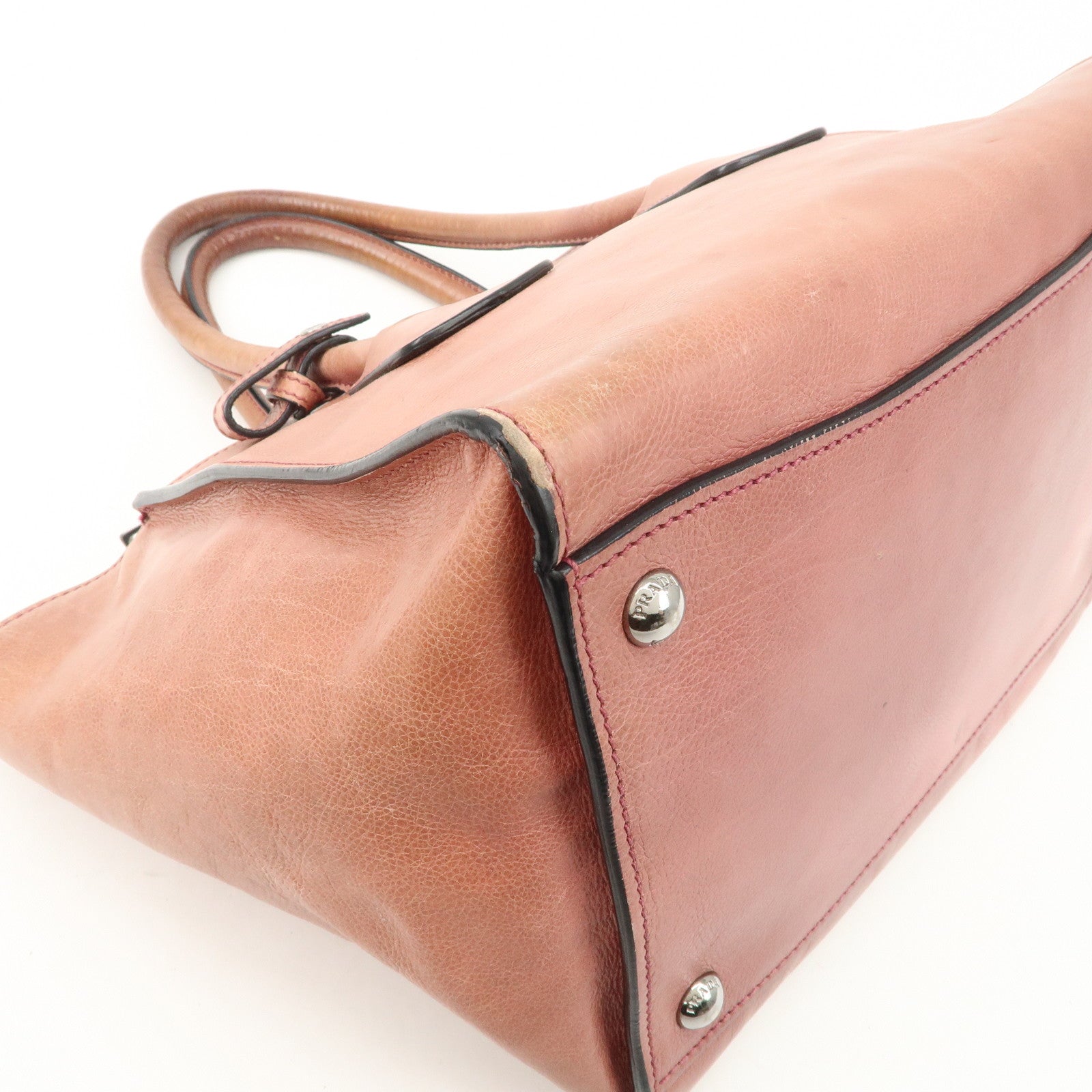 PRADA Triangle Logo Leather 2Way Tote Bag Hand Bag Pink B2625M