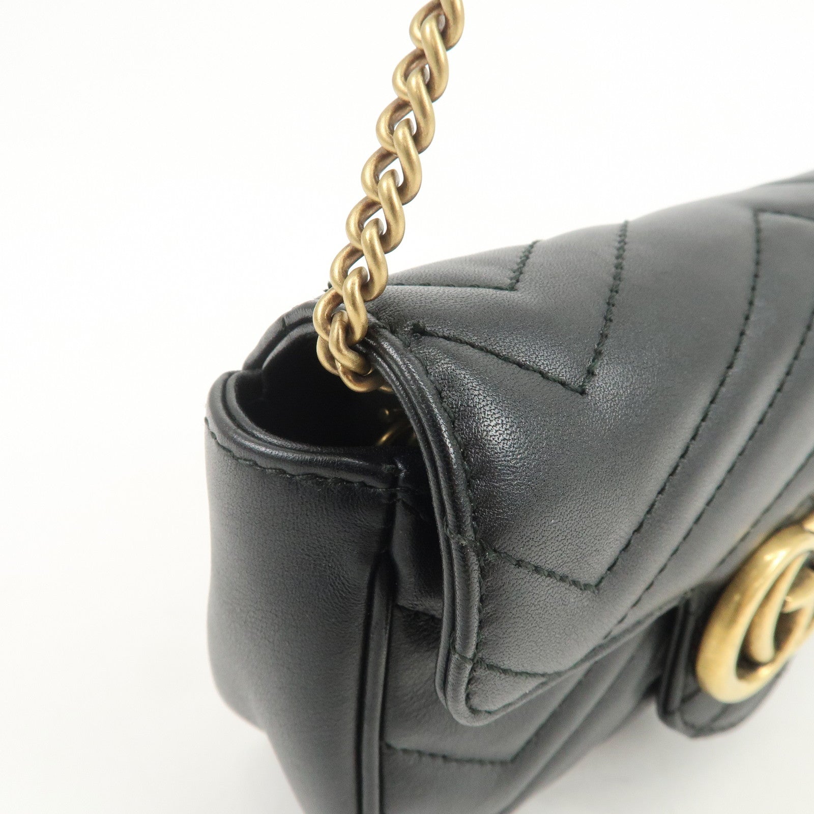 GUCCI GG Marmont Leather Chain Shoulder Bag Black Gold 476433