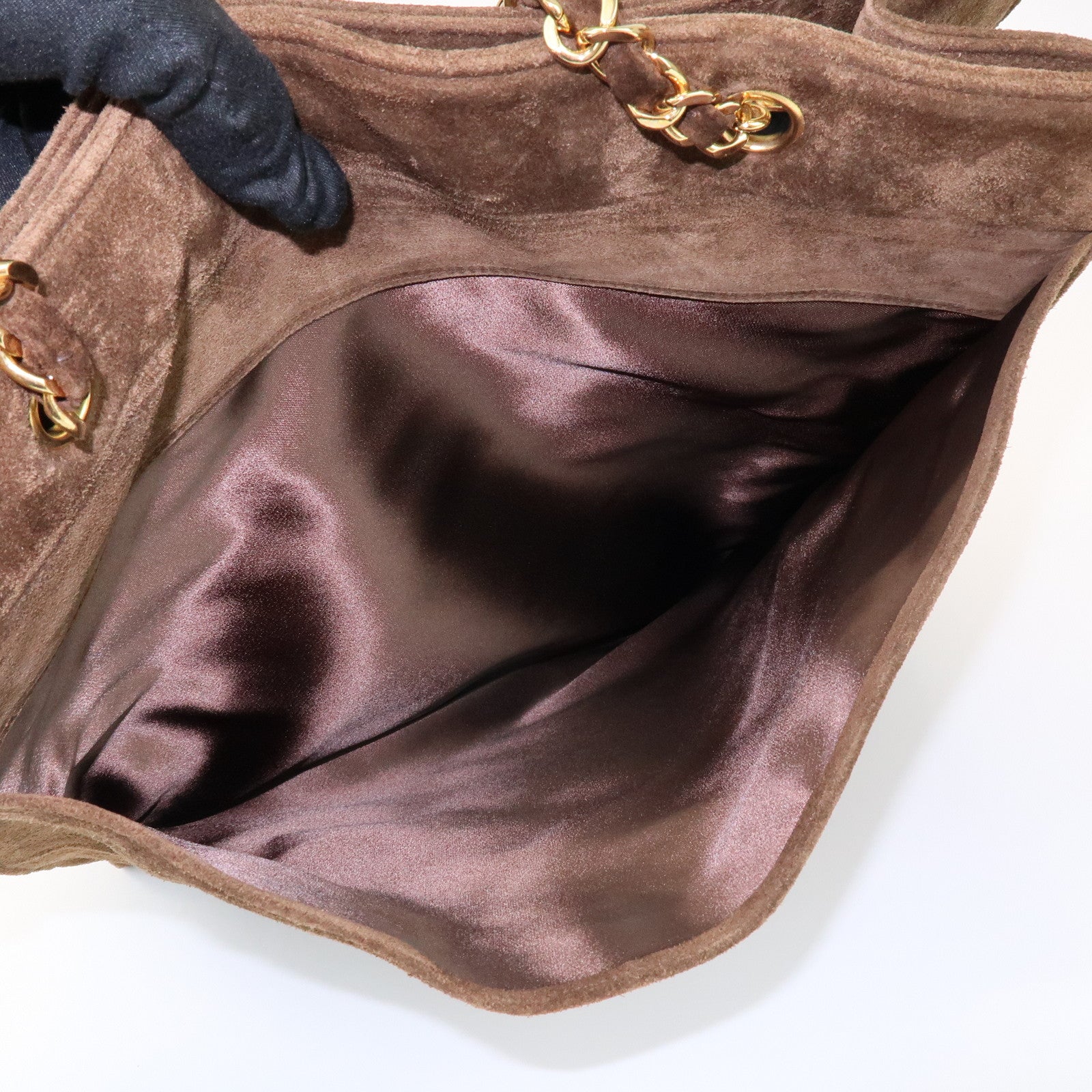 CHANEL COCO Mark Suede Chain Tote Bag Shoulder Bag Brown