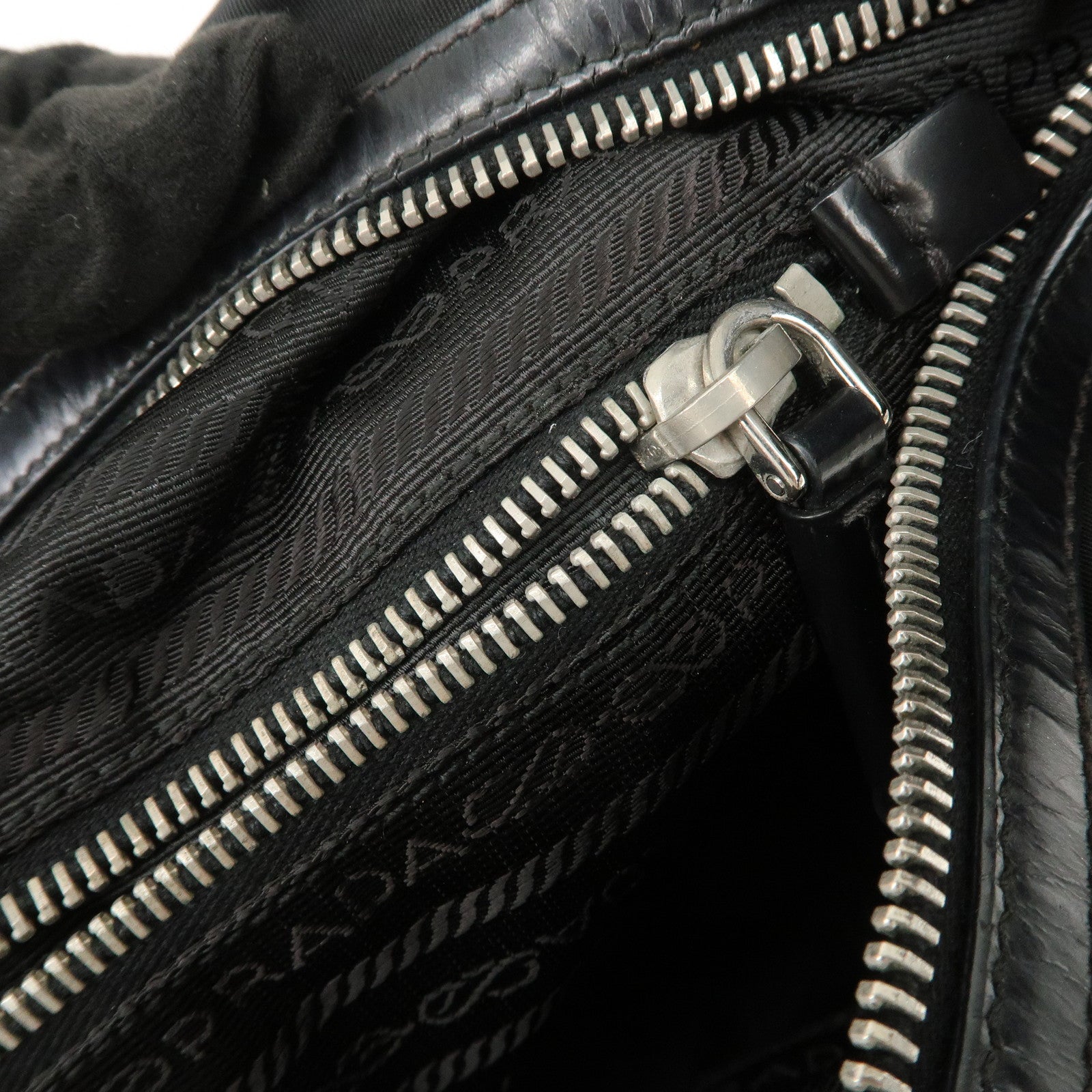 PRADA Logo Nylon Leather Shoulder Bag Hand Bag Black BR3287