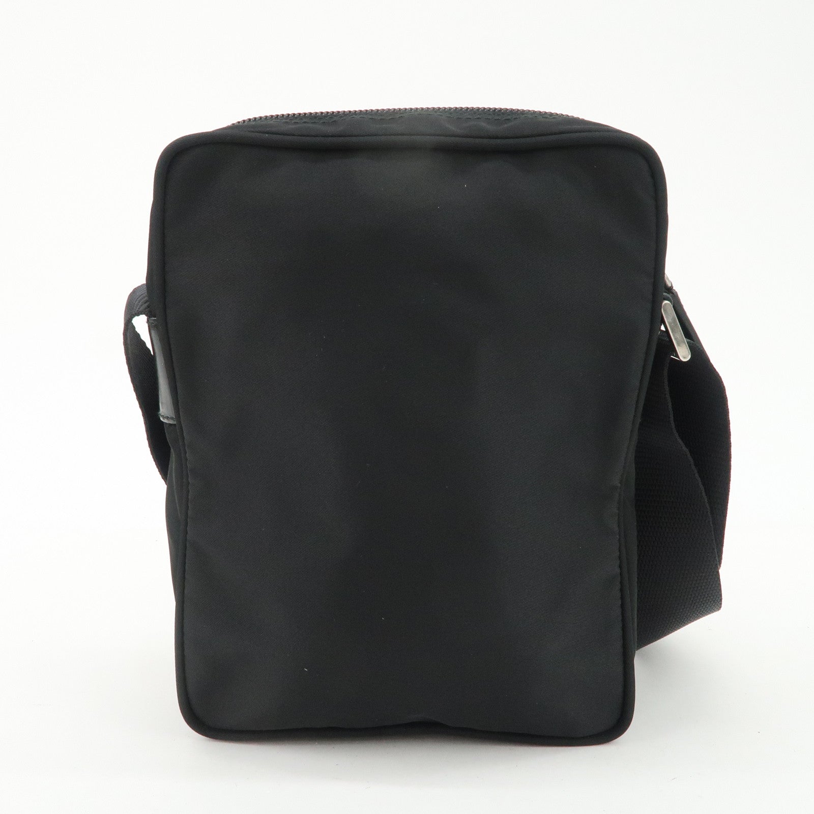 PRADA Triangle Logo Leather Nylon Shoulder Bag Black BT0169