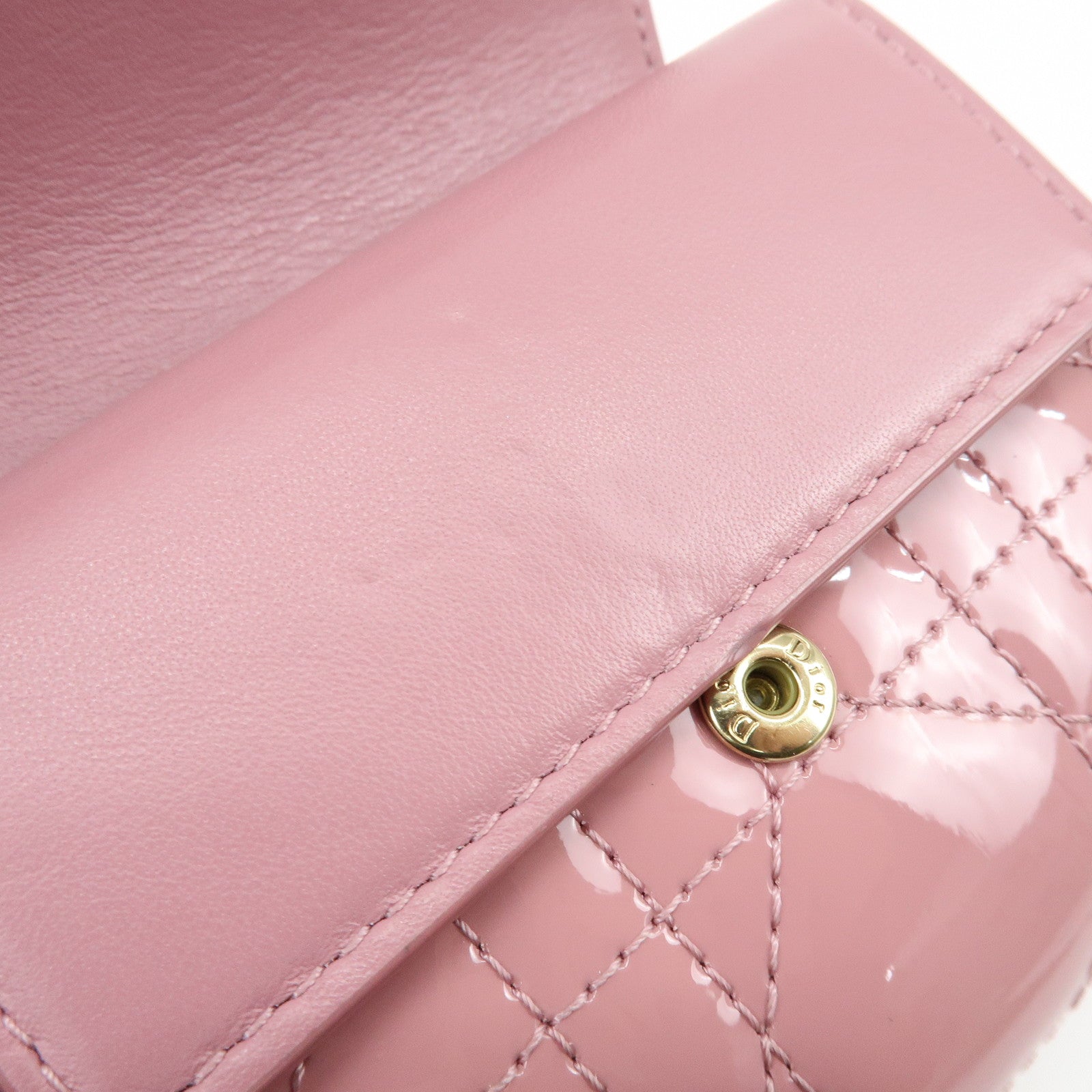Christian Dior Cannage Patent Leather Bi-fold Compact Wallet Pink