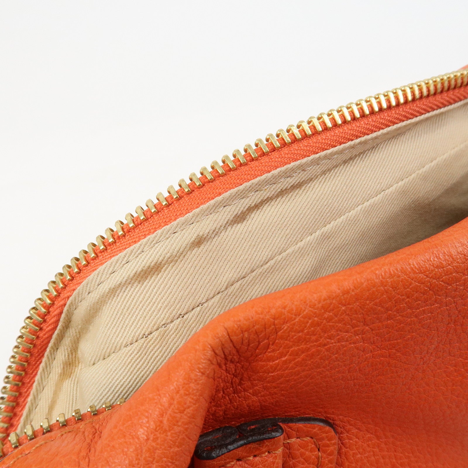 Chloe Parati Leather CH Shoulder Bag Hand Bag Orange