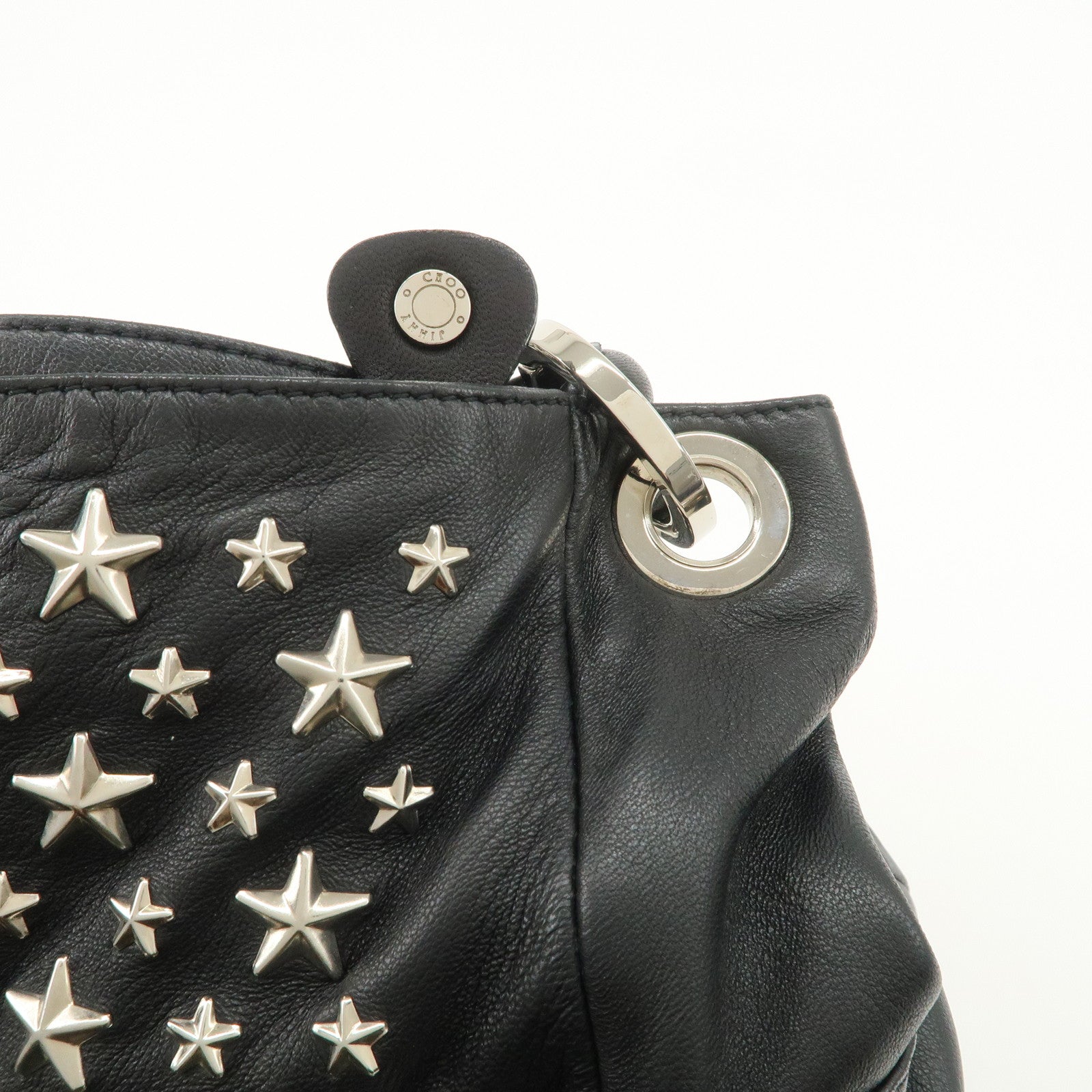 JIMMY CHOO Sky Bag Studs Leather Shoulder Bag Black